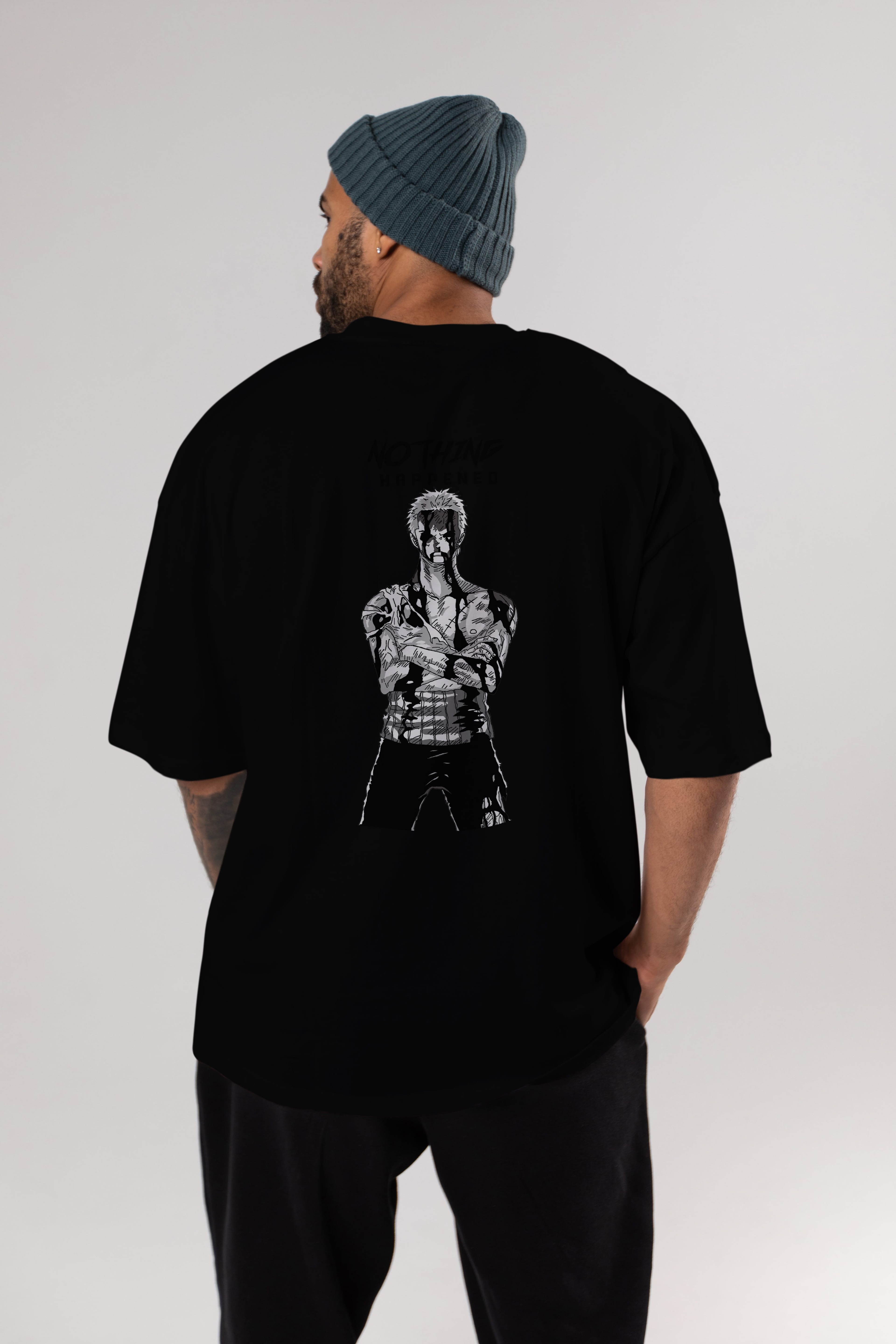 Roronoa Zoro 3 Anime Arka Baskılı Oversize t-shirt Erkek Kadın Unisex %100 pamuk tişort