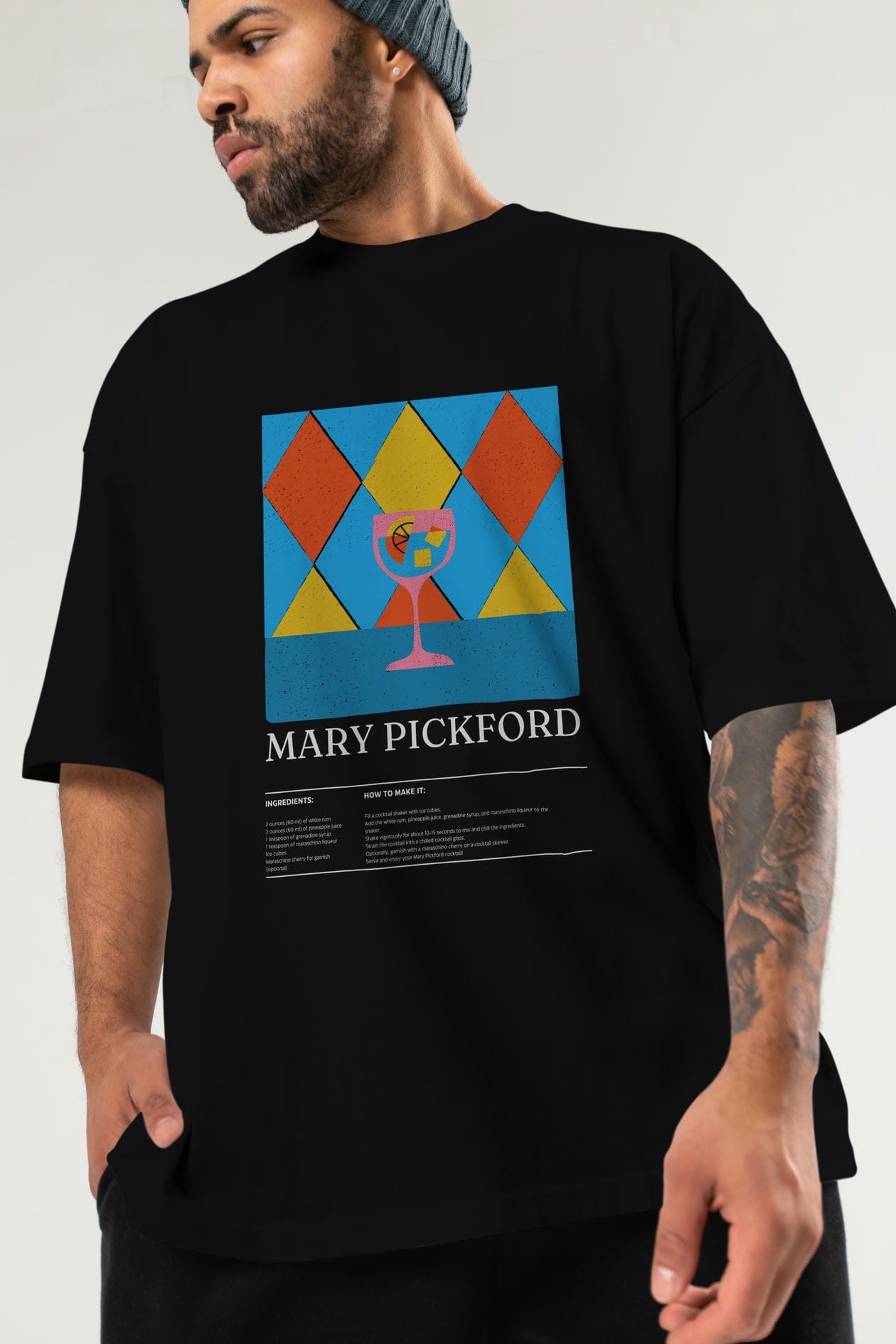 Mary Pickford Kokteyl Ön Baskılı Oversize t-shirt Erkek Kadın %100 Pamuk Bisiklet Yaka tişort