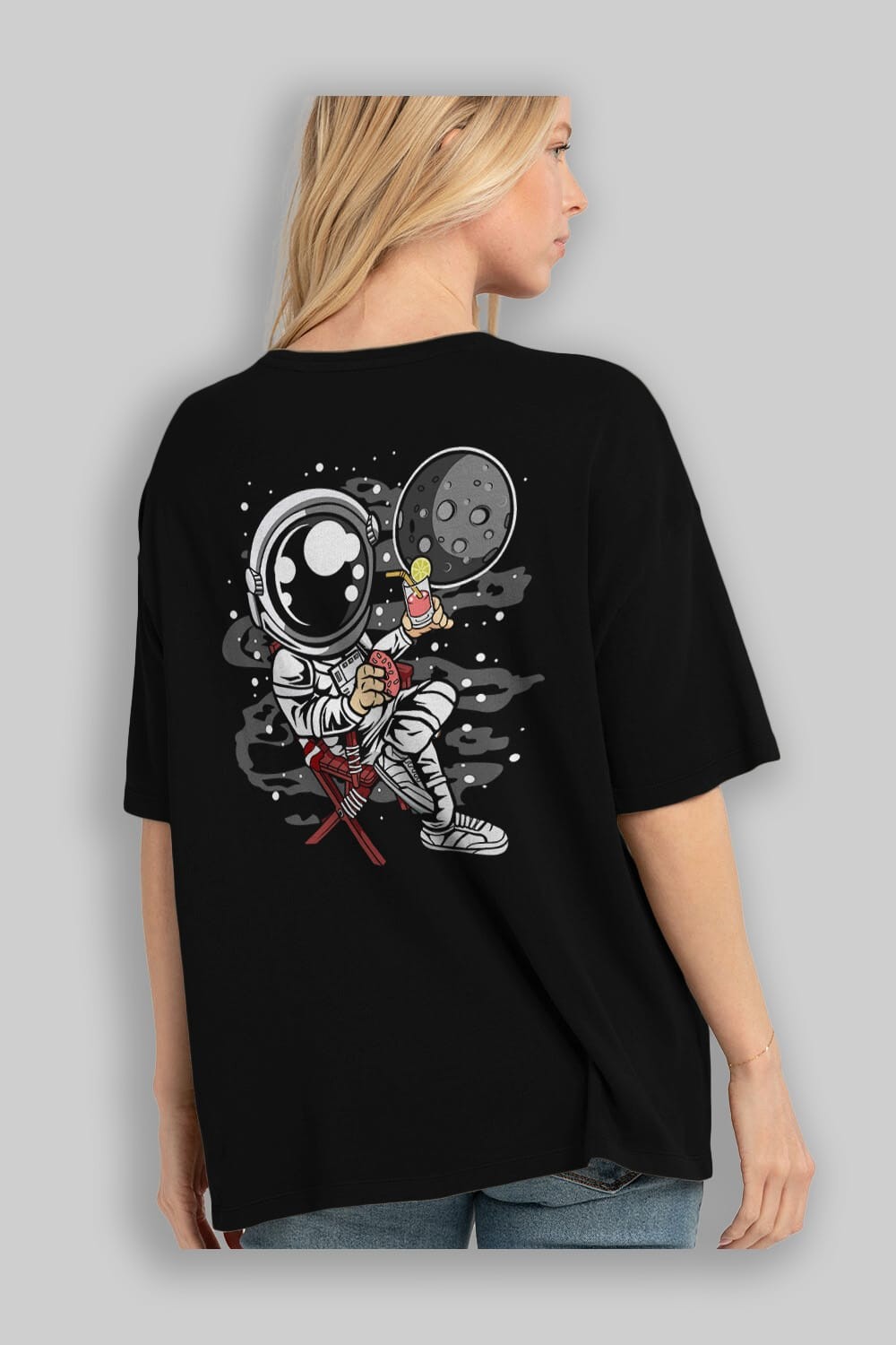 Holiday Astronaut Arka Baskılı Oversize t-shirt Erkek Kadın Unisex