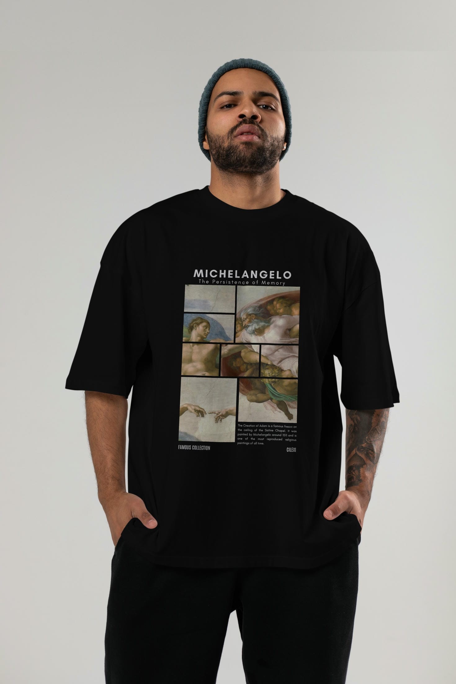 Michelangelo ön Baskılı Oversize t-shirt Erkek Kadın Bisiklet Yaka Pamuk tişort