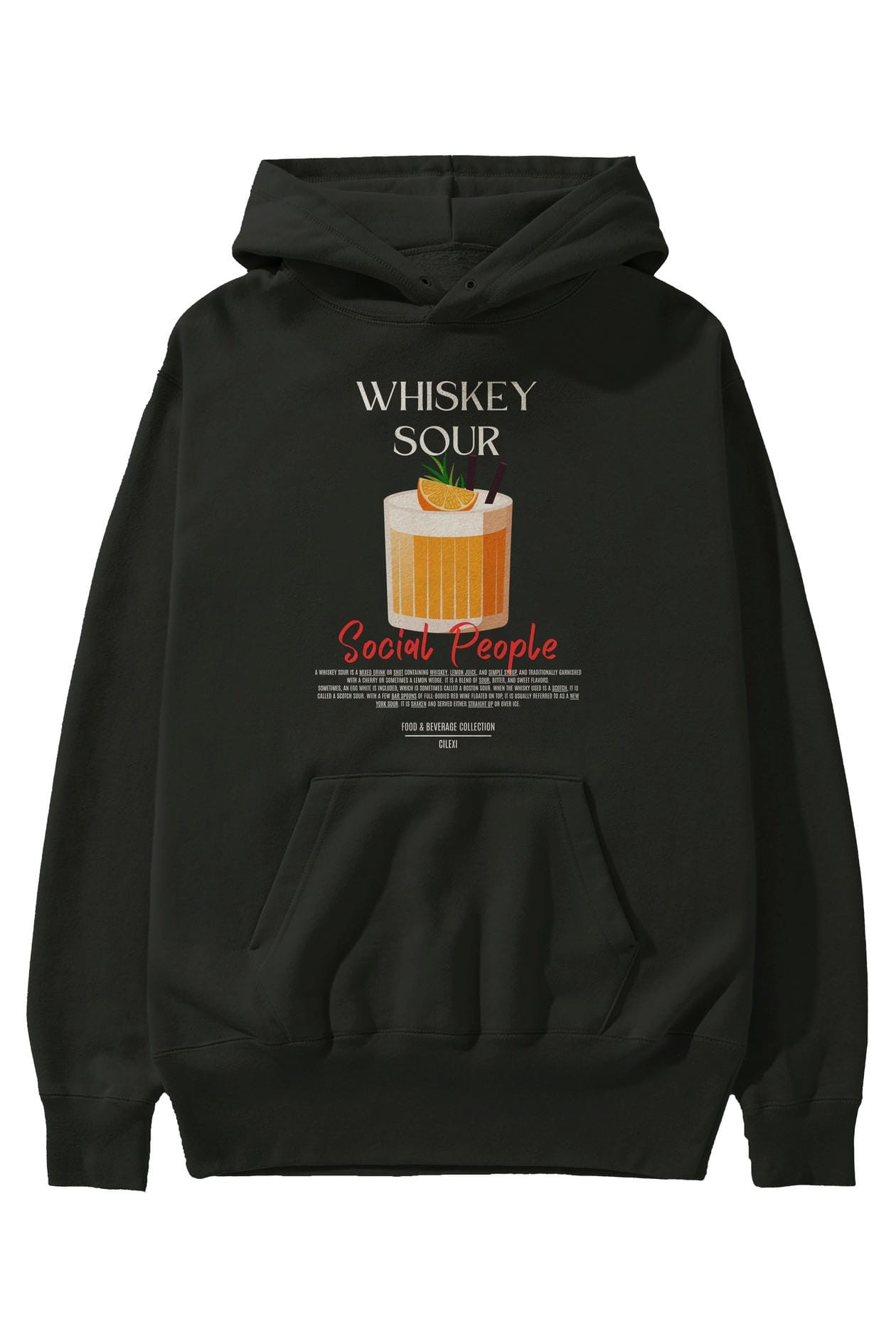 Whiskey Sour Kokteyl Ön Baskılı Hoodie Oversize Kapüşonlu Sweatshirt Erkek Kadın