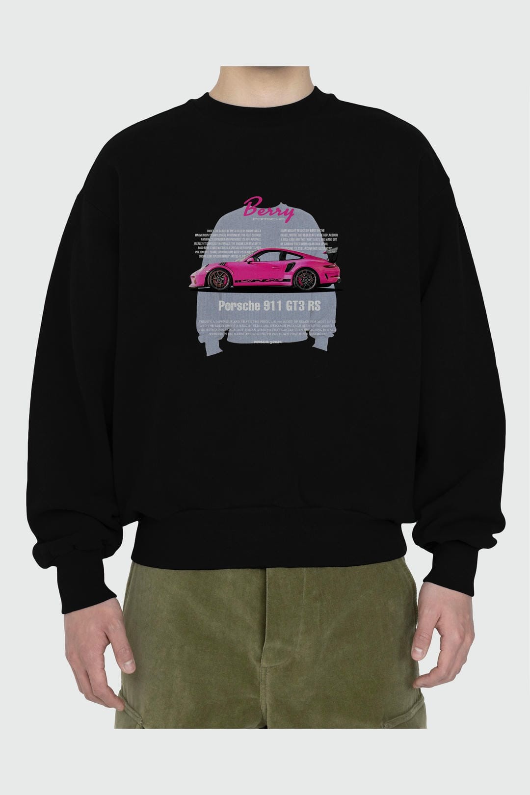 PORSCHE 911 GT3 RS BERRY Ön Baskılı Anime Oversize Sweatshirt Erkek Kadın Unisex