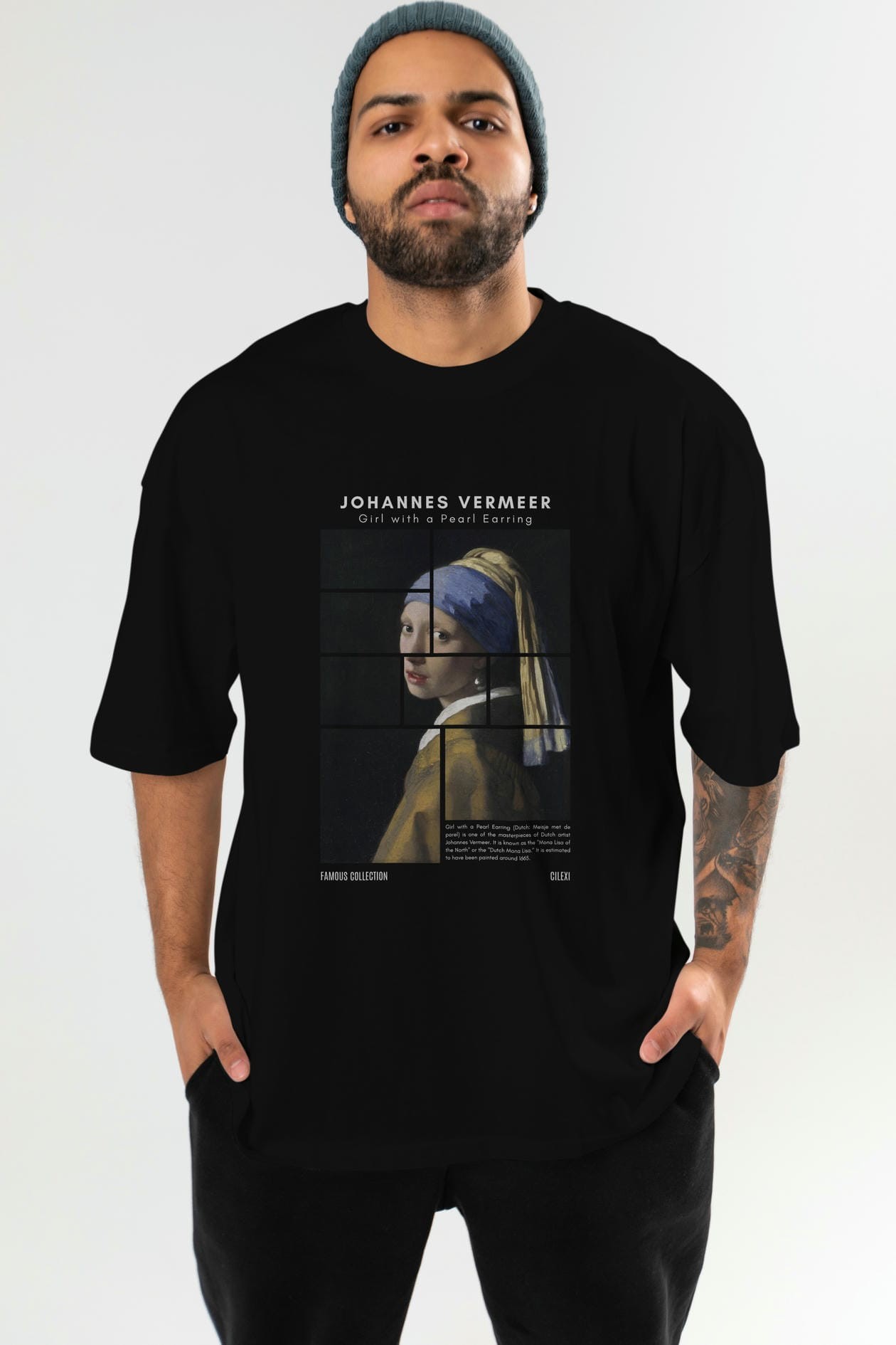 Johannes Vermeer ön Baskılı Oversize t-shirt Erkek Kadın Bisiklet Yaka Pamuk tişort