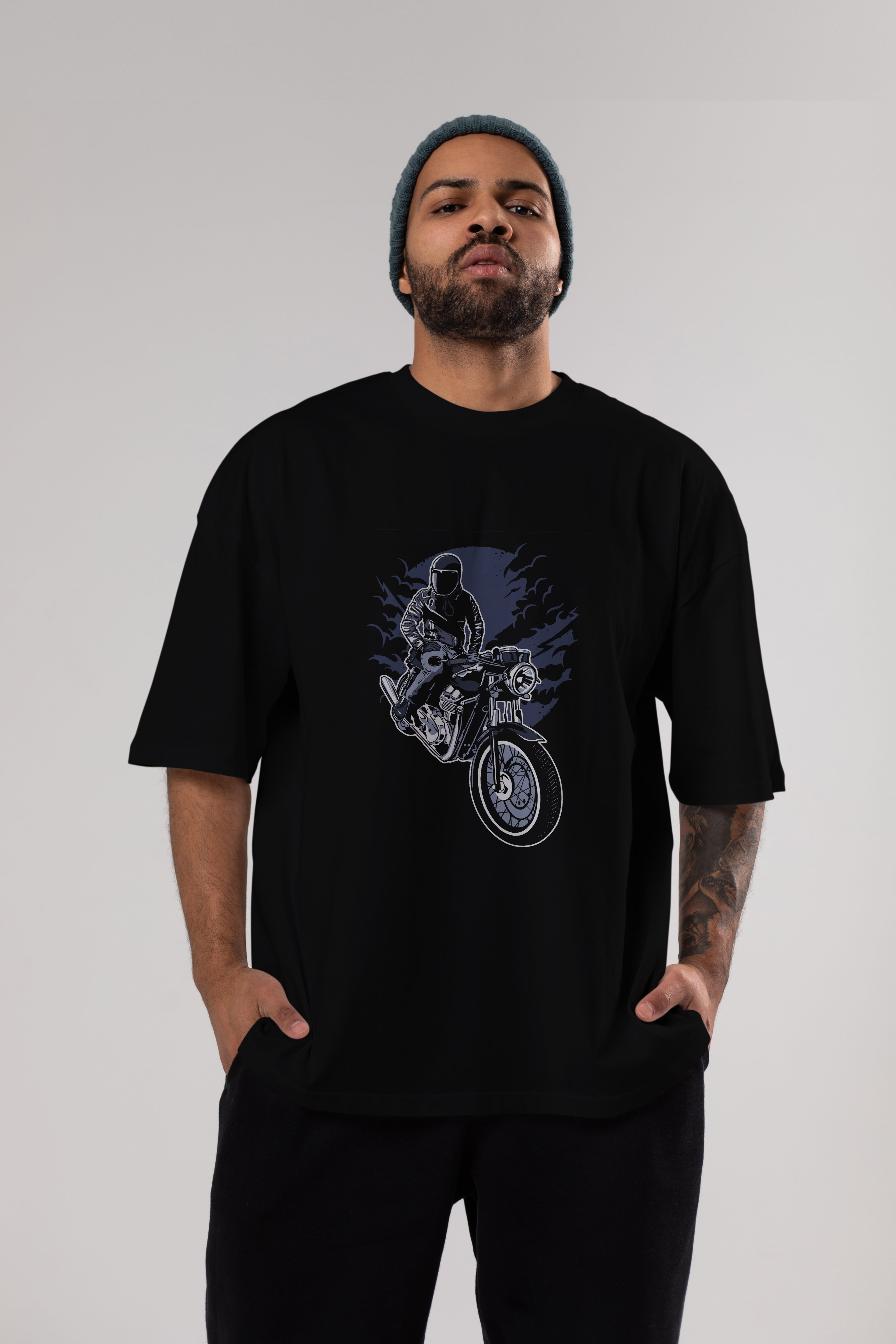 Night Rider Ön Baskılı Oversize t-shirt Erkek Kadın Unisex %100 Pamuk tişort
