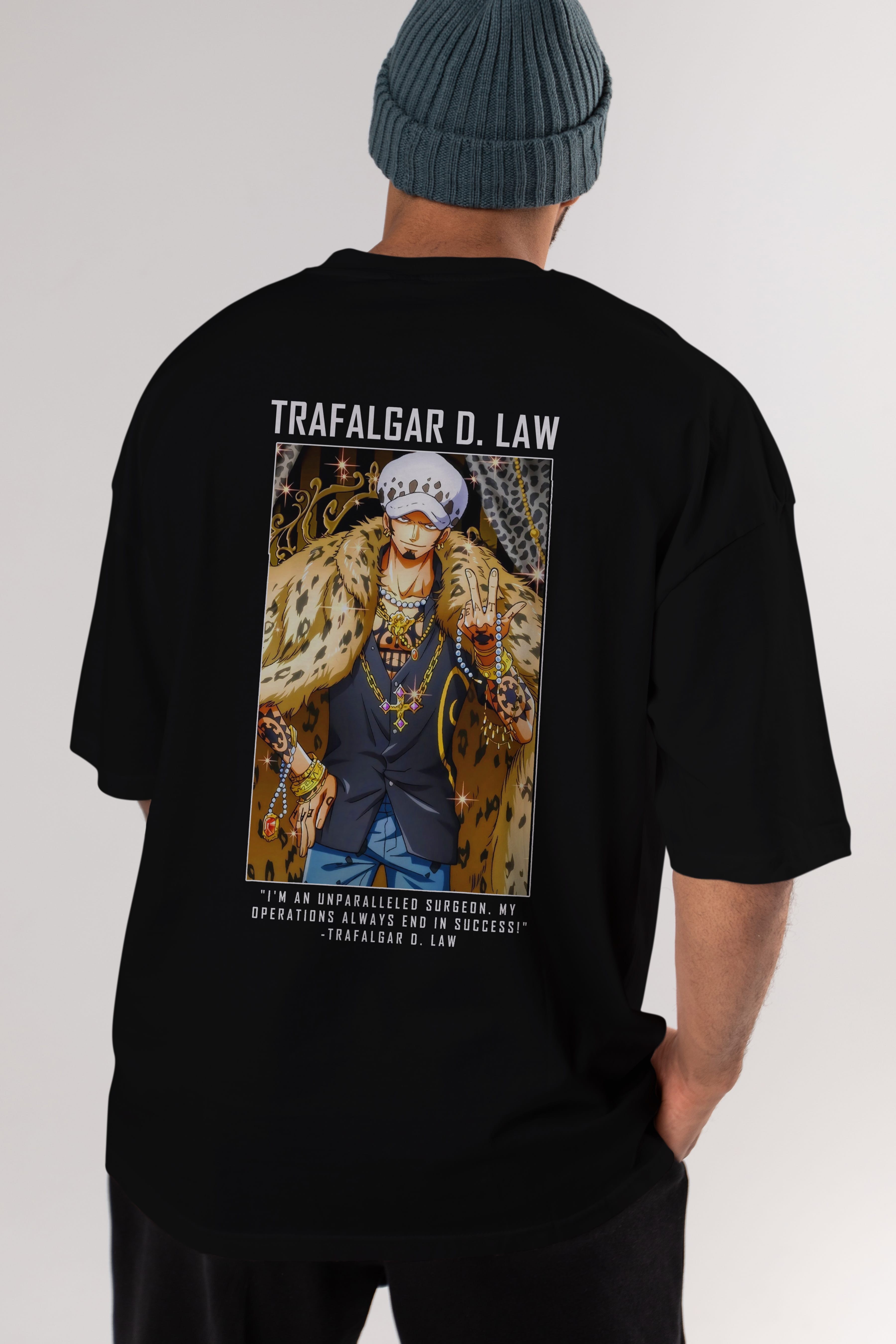 Trafalgar D. Water Law 2 Anime Arka Baskılı Oversize t-shirt Erkek Kadın Unisex %100 pamuk tişort