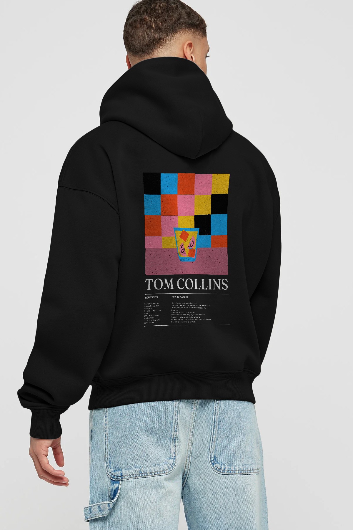 Tom Collins Kokteyl Arka Baskılı Hoodie Oversize Kapüşonlu Sweatshirt Erkek Kadın