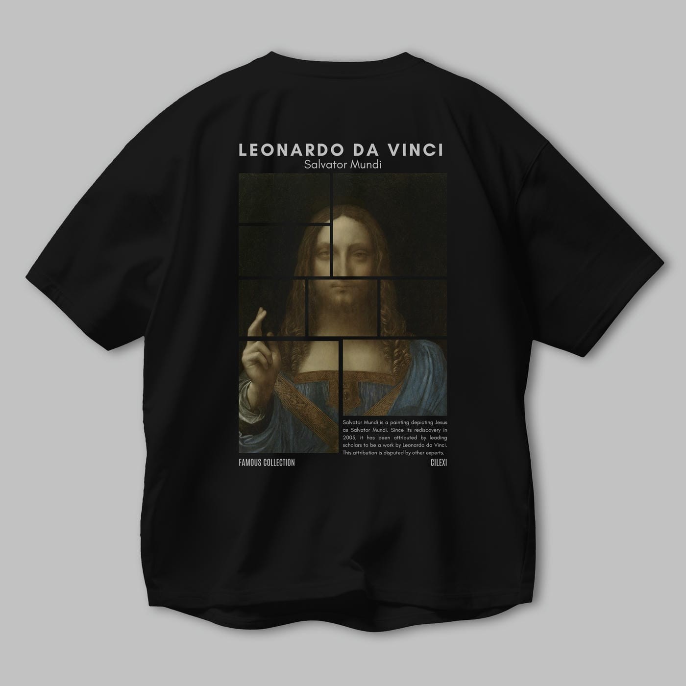 Salvador Mundi Arka Baskılı Oversize t-shirt Erkek Kadın Bisiklet Yaka Pamuk tişort