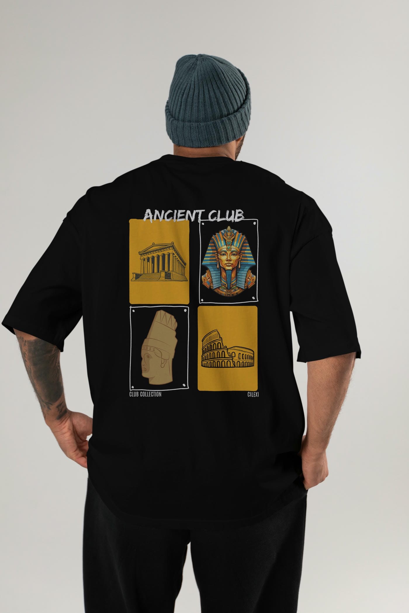 Ancient Club Arka Baskılı Oversize t-shirt Erkek Kadın %100 Pamuk Bisiklet Yaka tişort