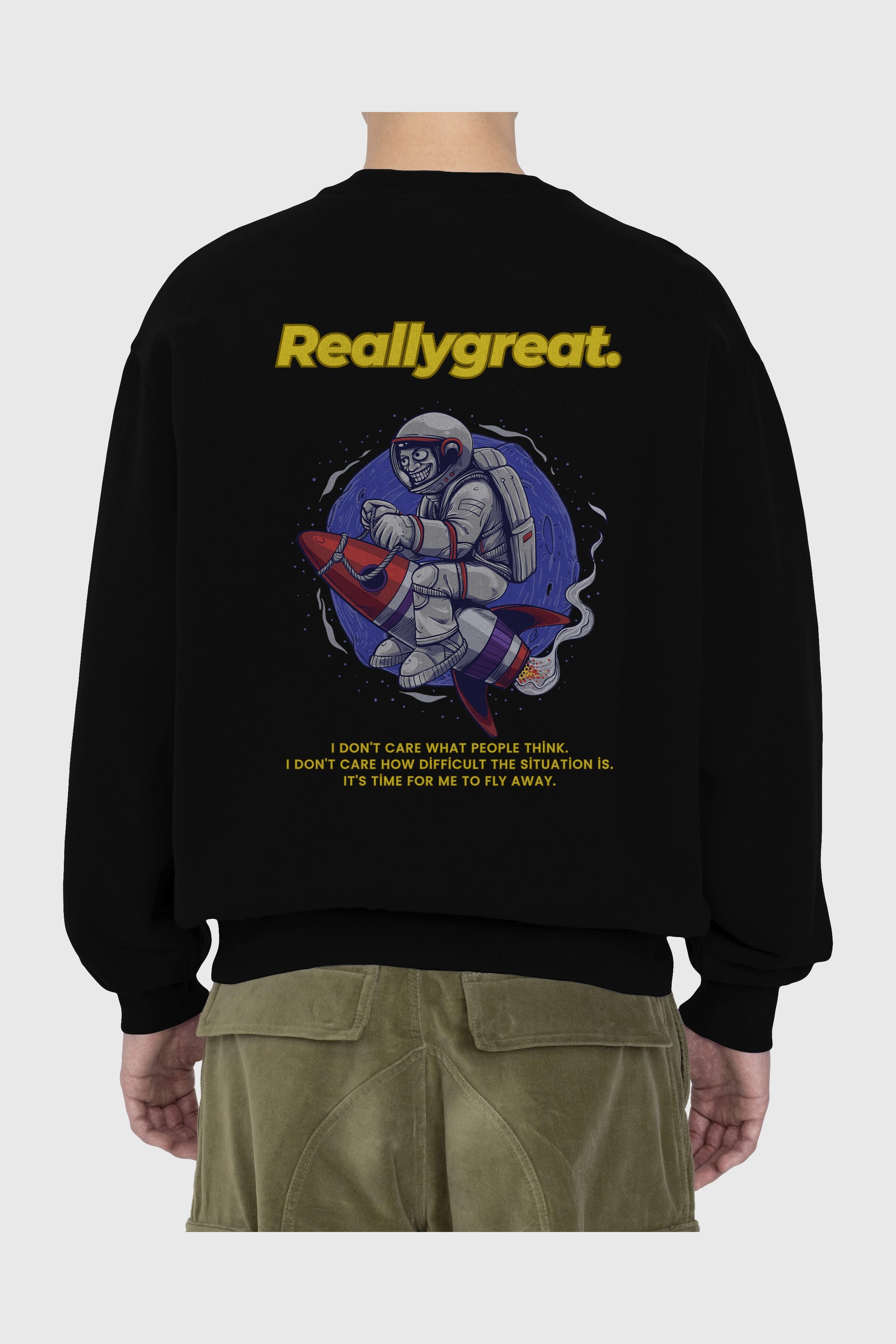 Reallygreat Astronaut Arka Baskılı Oversize Sweatshirt Erkek Kadın Unisex