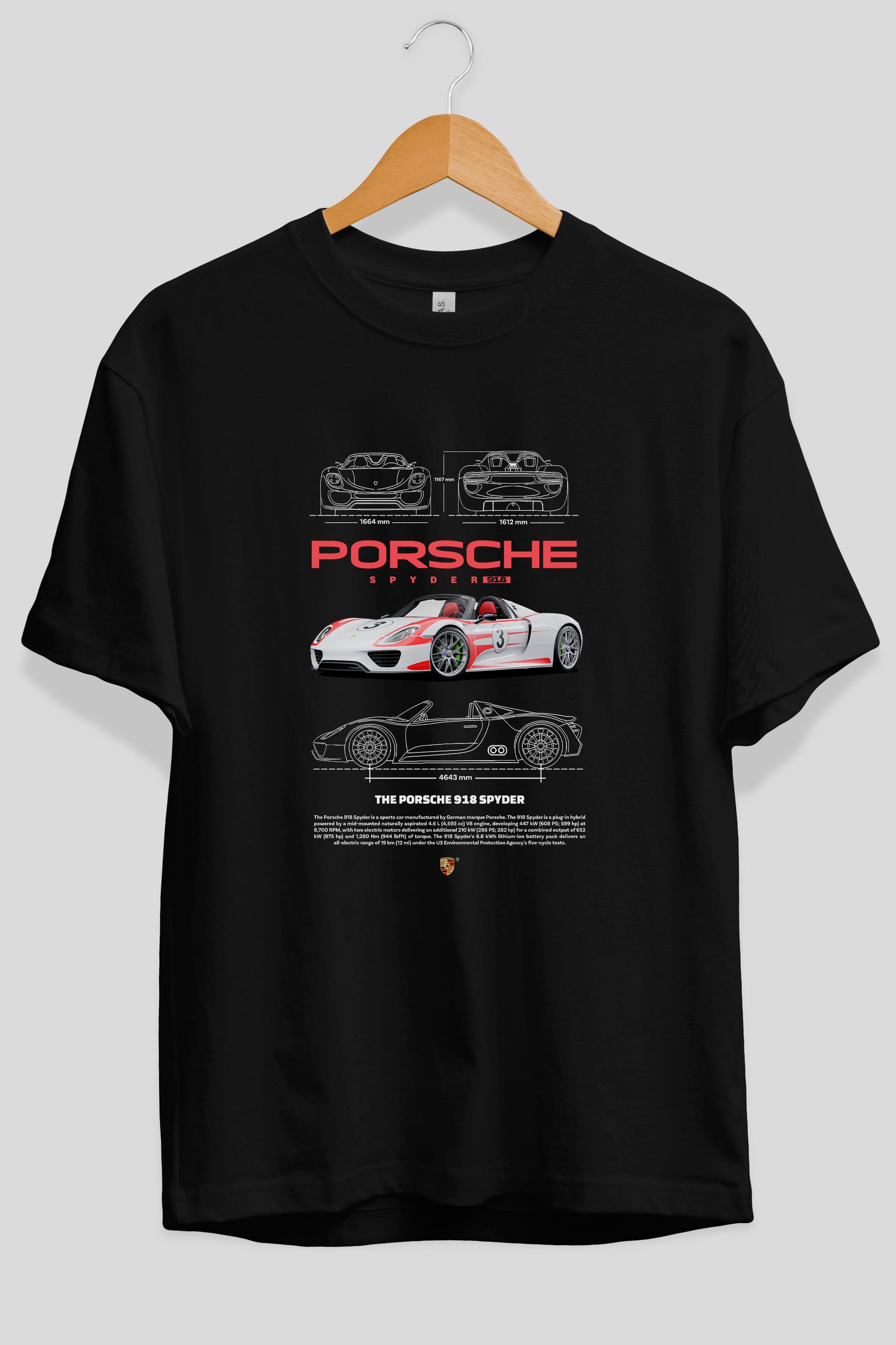 Porsche 918 Spyder 1 Ön Baskılı Oversize t-shirt Erkek Kadın Unisex %100 Pamuk Bisiklet Yaka tişort