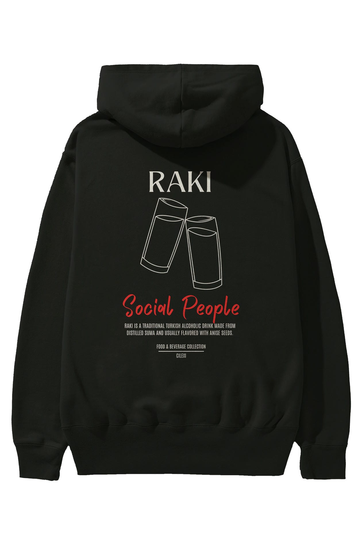 Rakı Kokteyl Arka Baskılı Hoodie Oversize Kapüşonlu Sweatshirt Erkek Kadın