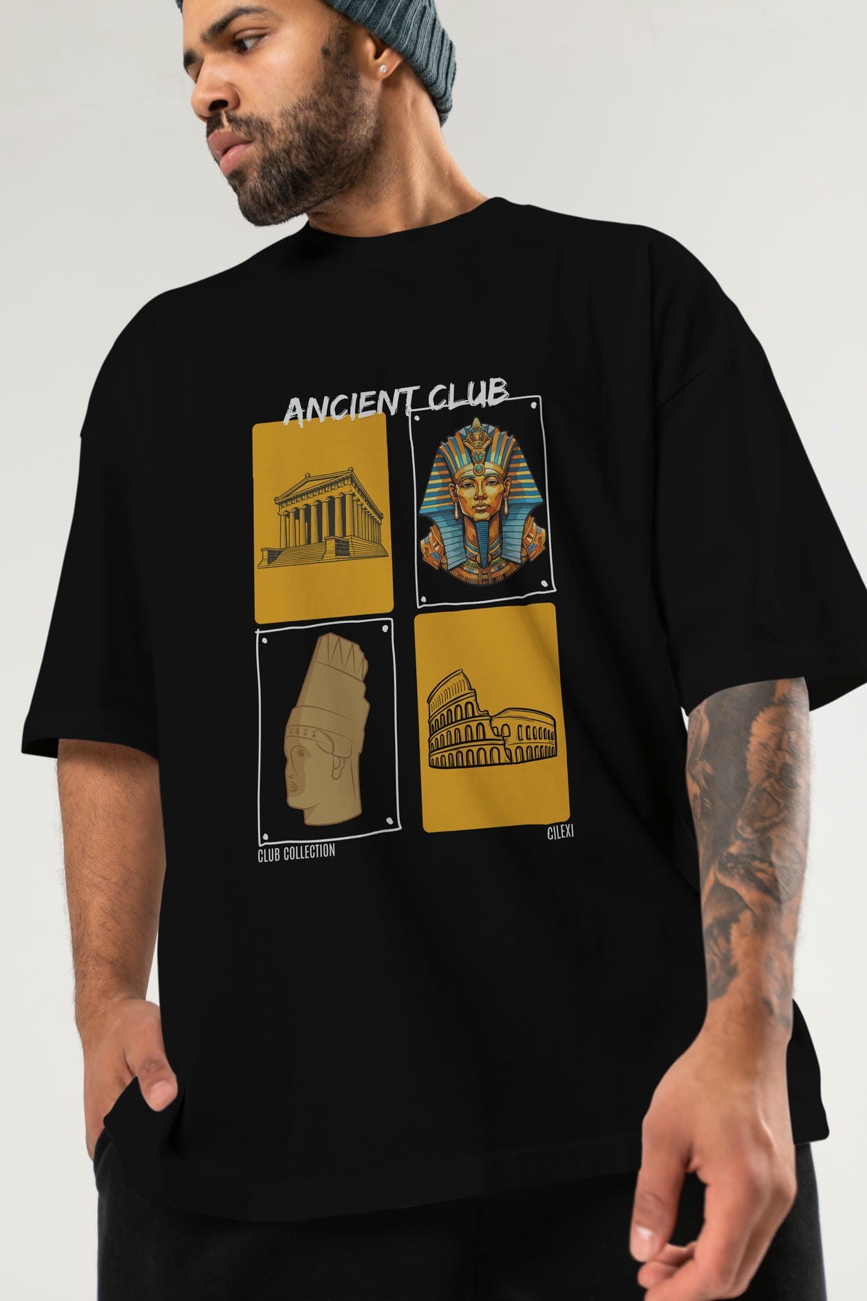 Ancient Club ön Baskılı Oversize t-shirt Erkek Kadın %100 Pamuk Bisiklet Yaka tişort