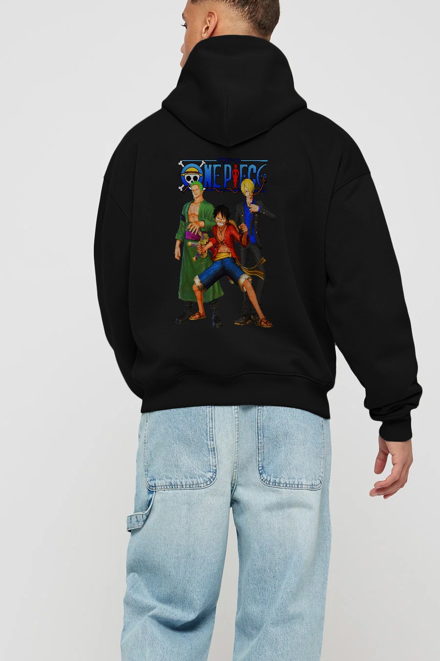 Luffy Sanji Zoro Anime Arka Baskılı Hoodie Oversize Kapüşonlu Sweatshirt Erkek Kadın Unisex