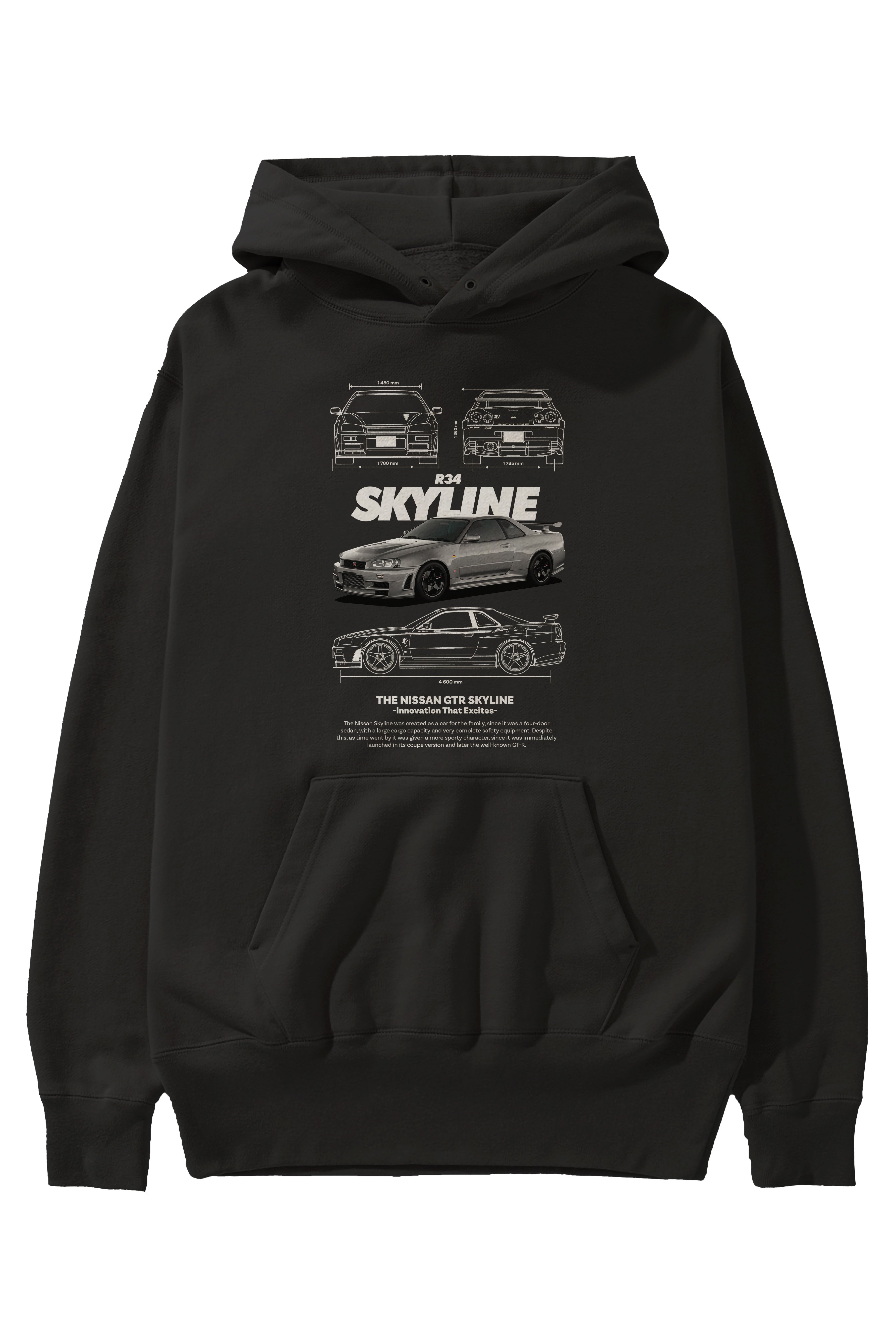 NISSAN GTR SKYLINE R34 Ön Baskılı Hoodie Oversize Kapüşonlu Sweatshirt Erkek Kadın Unisex