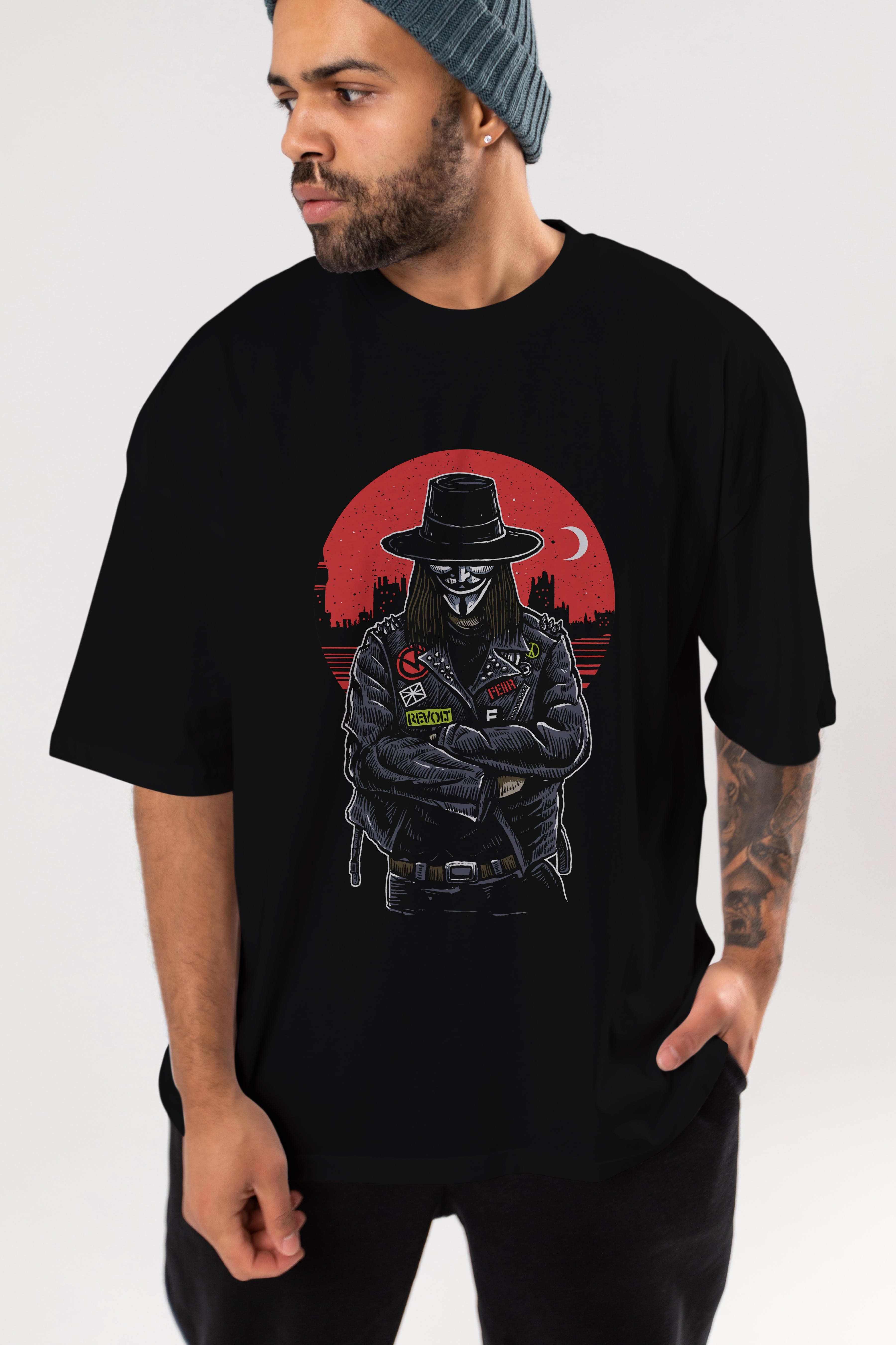 vendetta Ön Baskılı Oversize t-shirt Erkek Kadın Unisex %100 Pamuk tişort