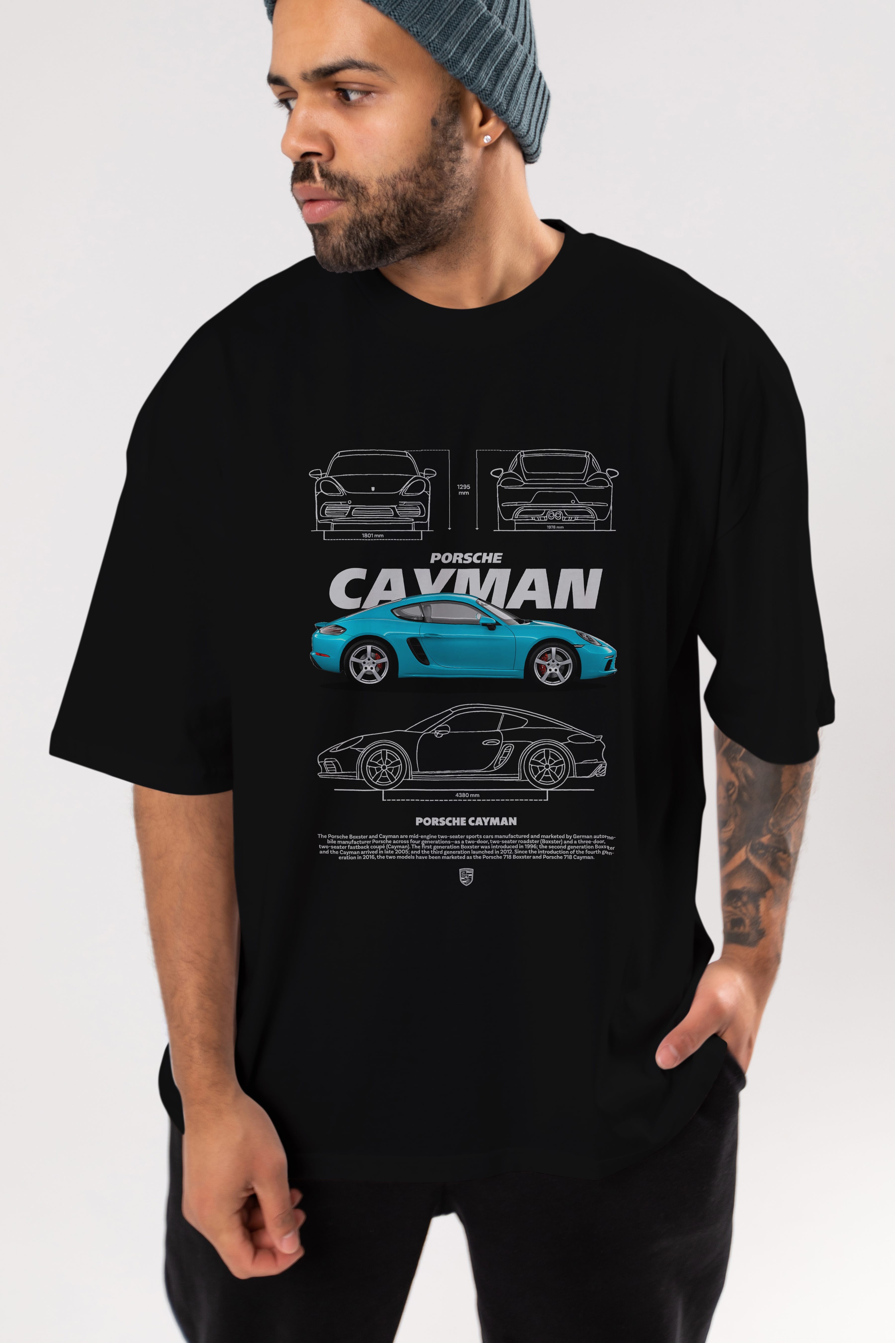 Porsche CAYMAN BLUE Ön Baskılı Oversize t-shirt Erkek Kadın Unisex %100 Pamuk Bisiklet Yaka tişort