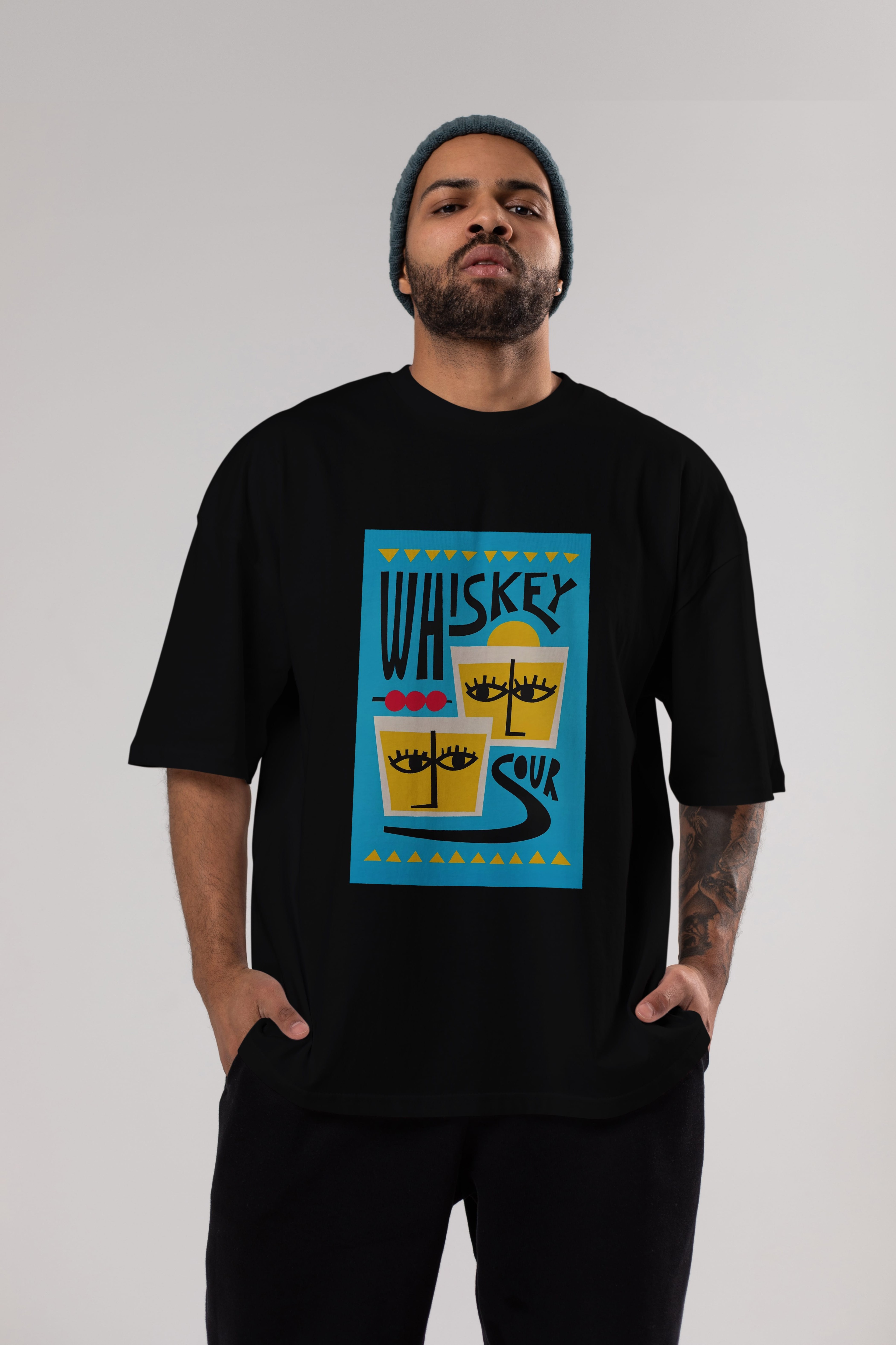 Whiskey Sour 2 Ön Baskılı Oversize t-shirt Erkek Kadın Unisex %100 Pamuk Bisiklet Yaka tişort