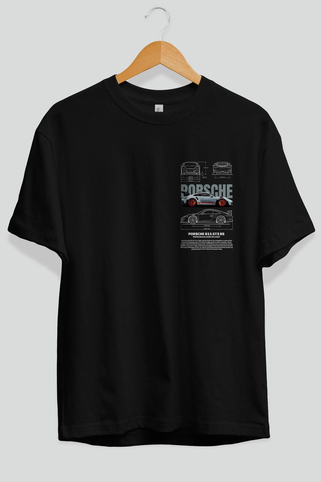 PORSCHE 911 GT3 RS RED Ön Sol Baskılı Oversize t-shirt Erkek Kadın Unisex %100 Pamuk Bisiklet Yaka tişort