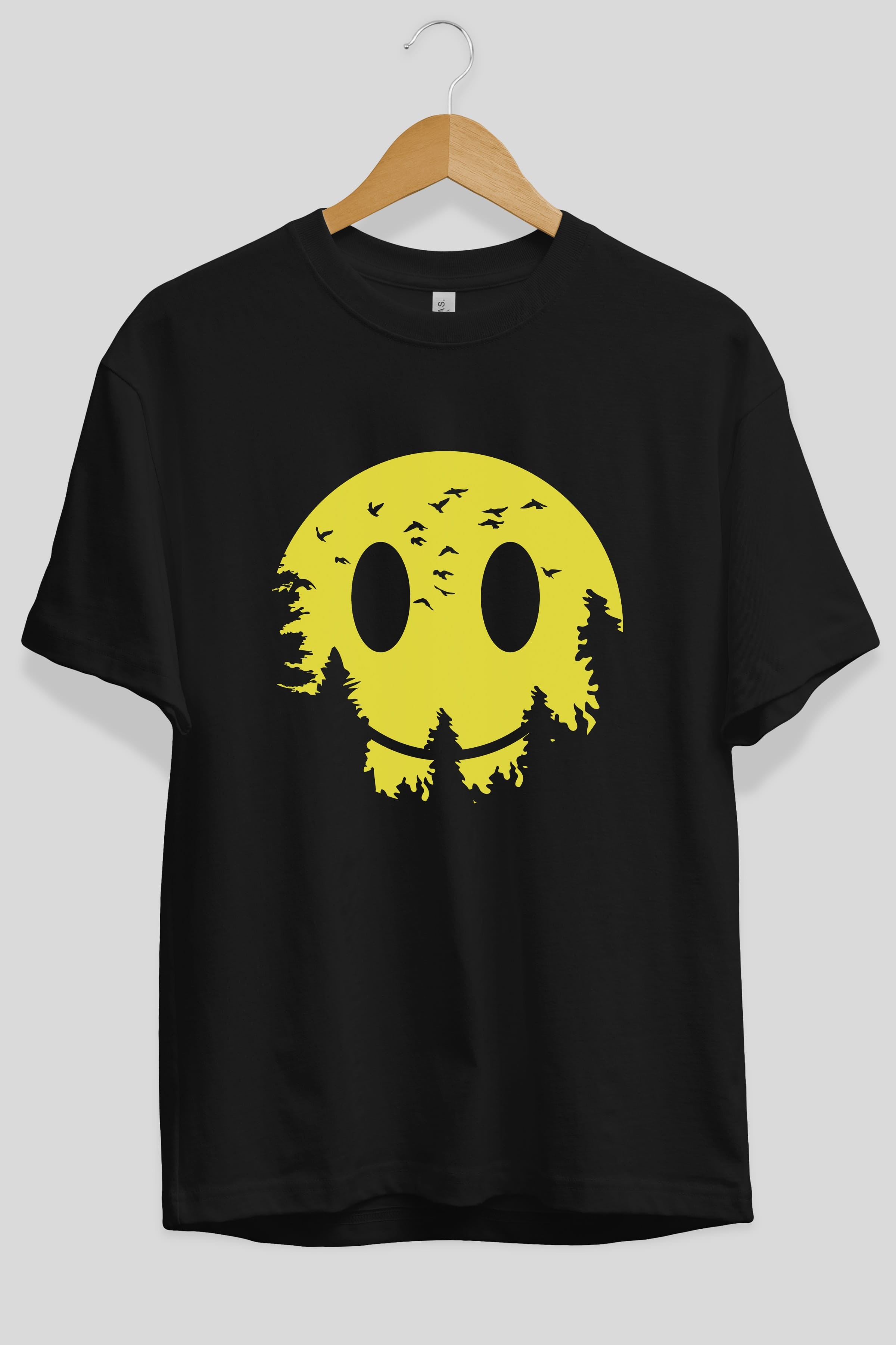 Smiley Moon Ön Baskılı Oversize t-shirt %100 pamuk Erkek Kadın Unisex