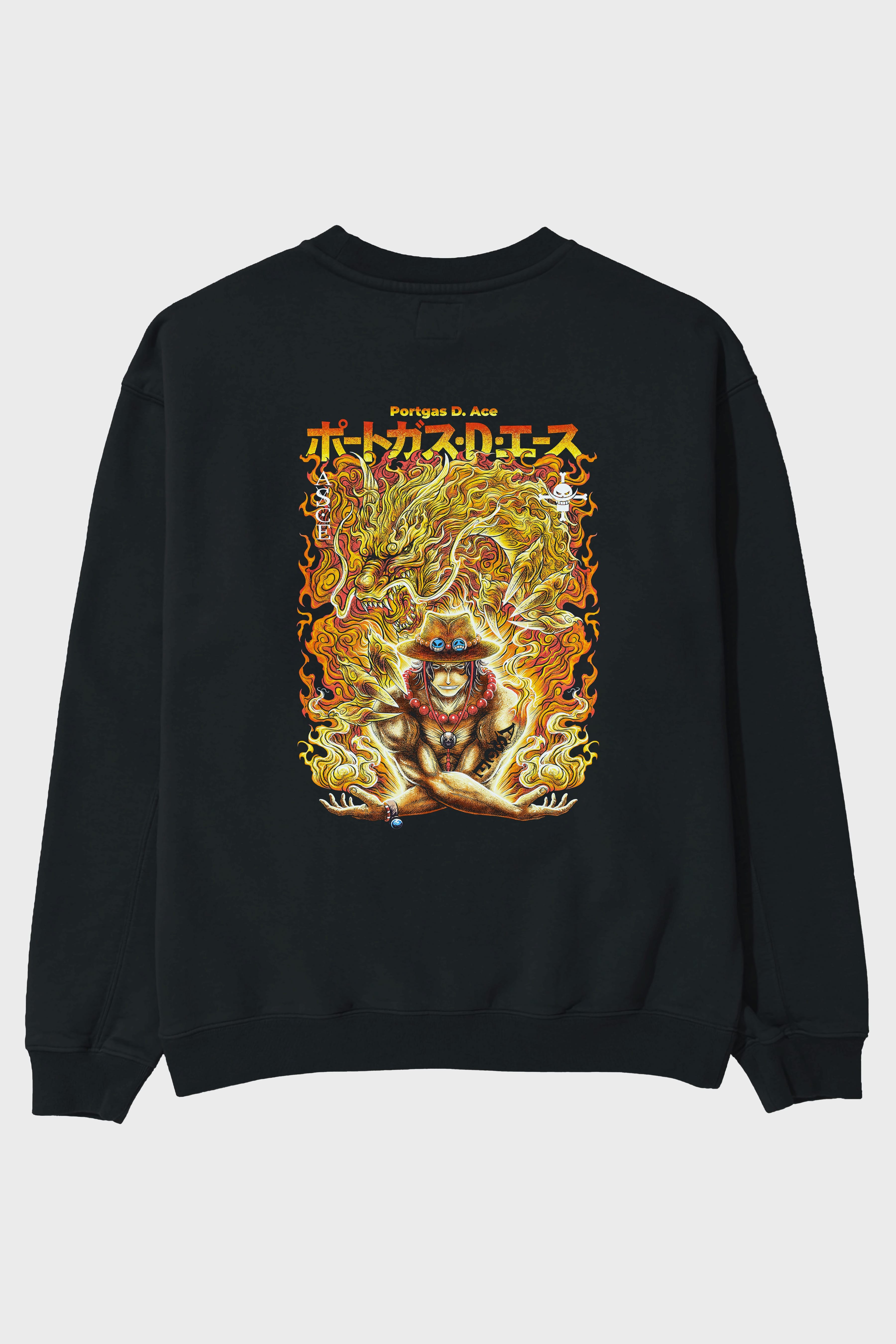 PORTGAS D. ACE Anime Arka Baskılı Oversize Sweatshirt Erkek Kadın Unisex