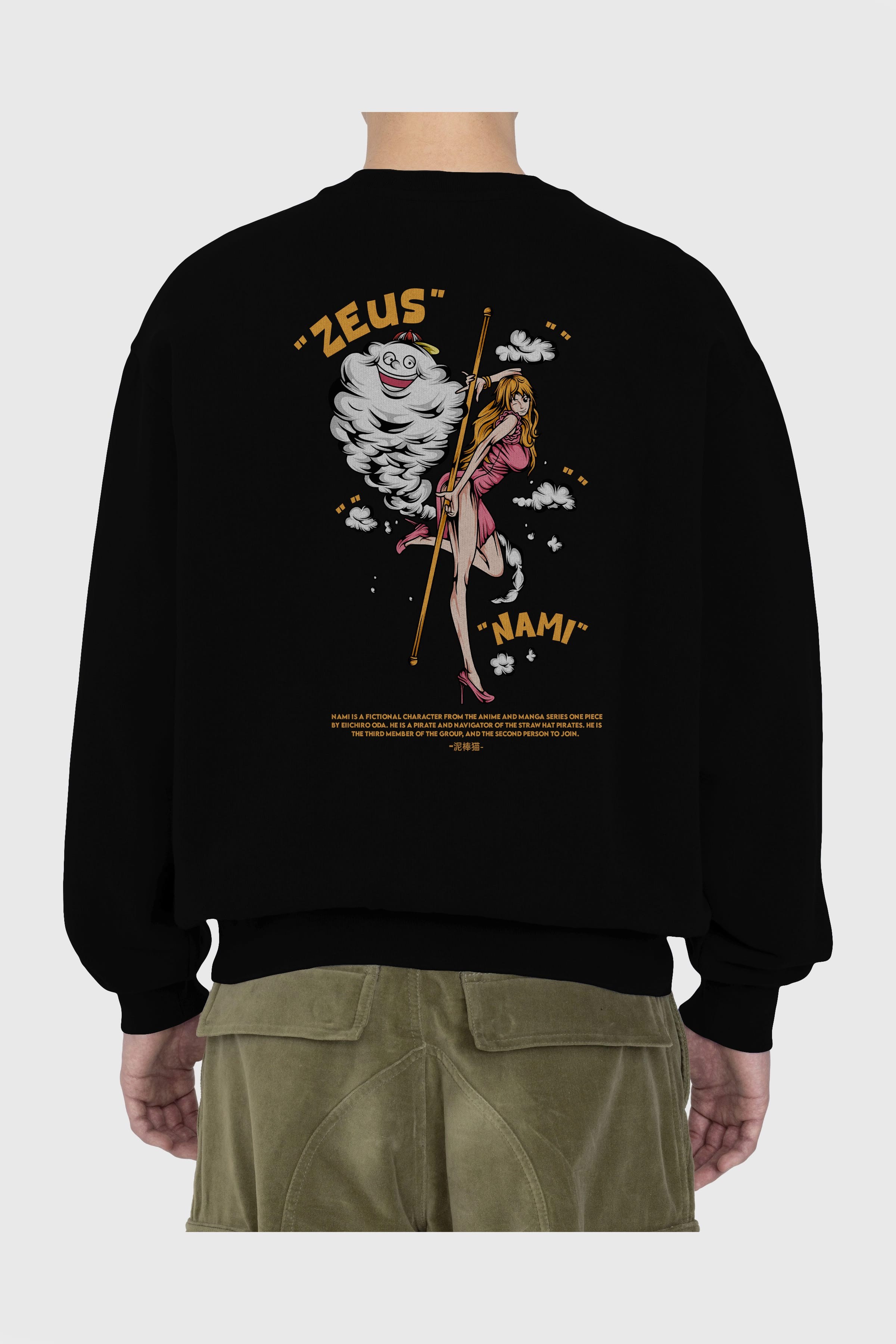 Zeus Nami Anime Arka Baskılı Oversize Sweatshirt Erkek Kadın Unisex