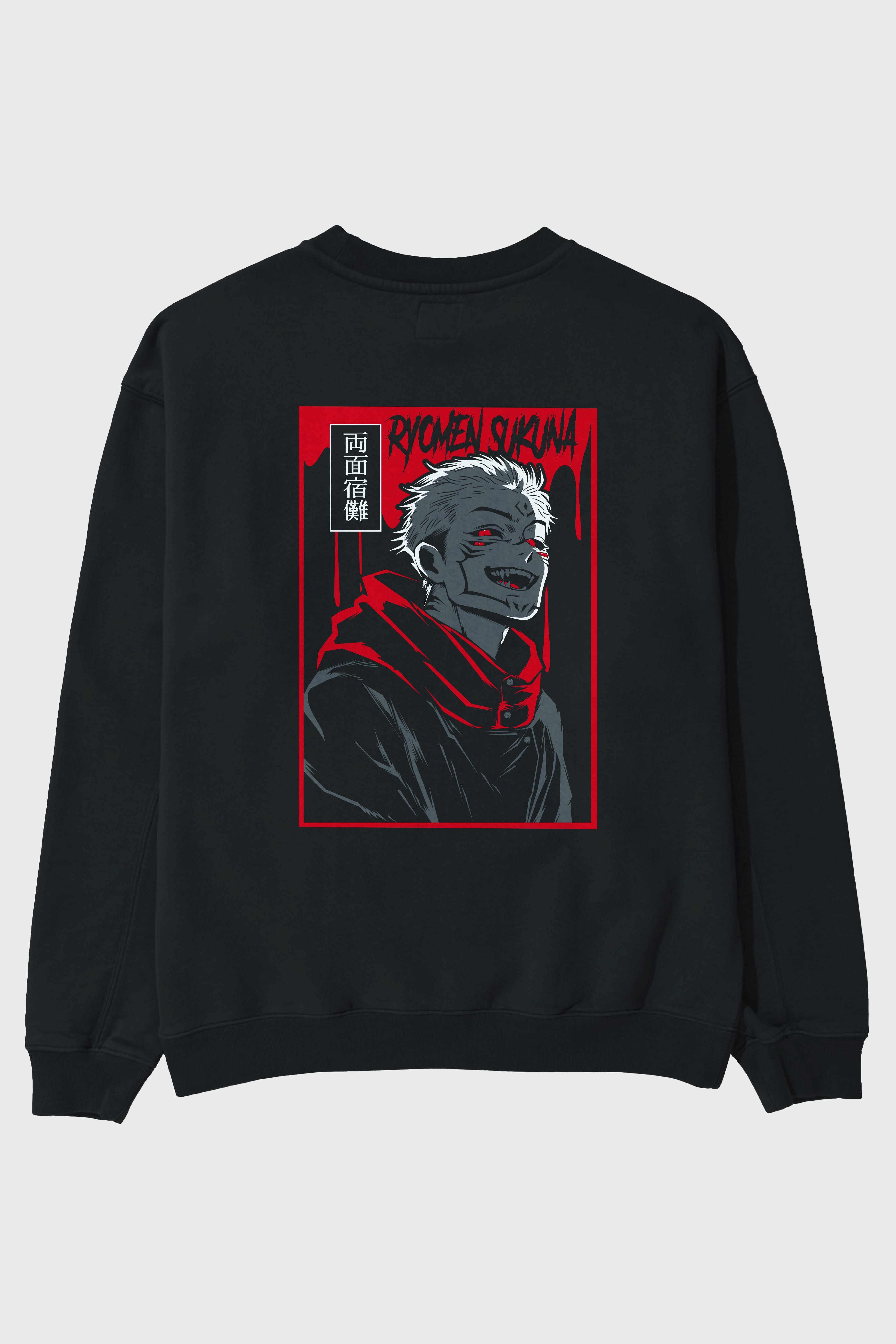 SUKUNA Anime Arka Baskılı Oversize Sweatshirt Erkek Kadın Unisex