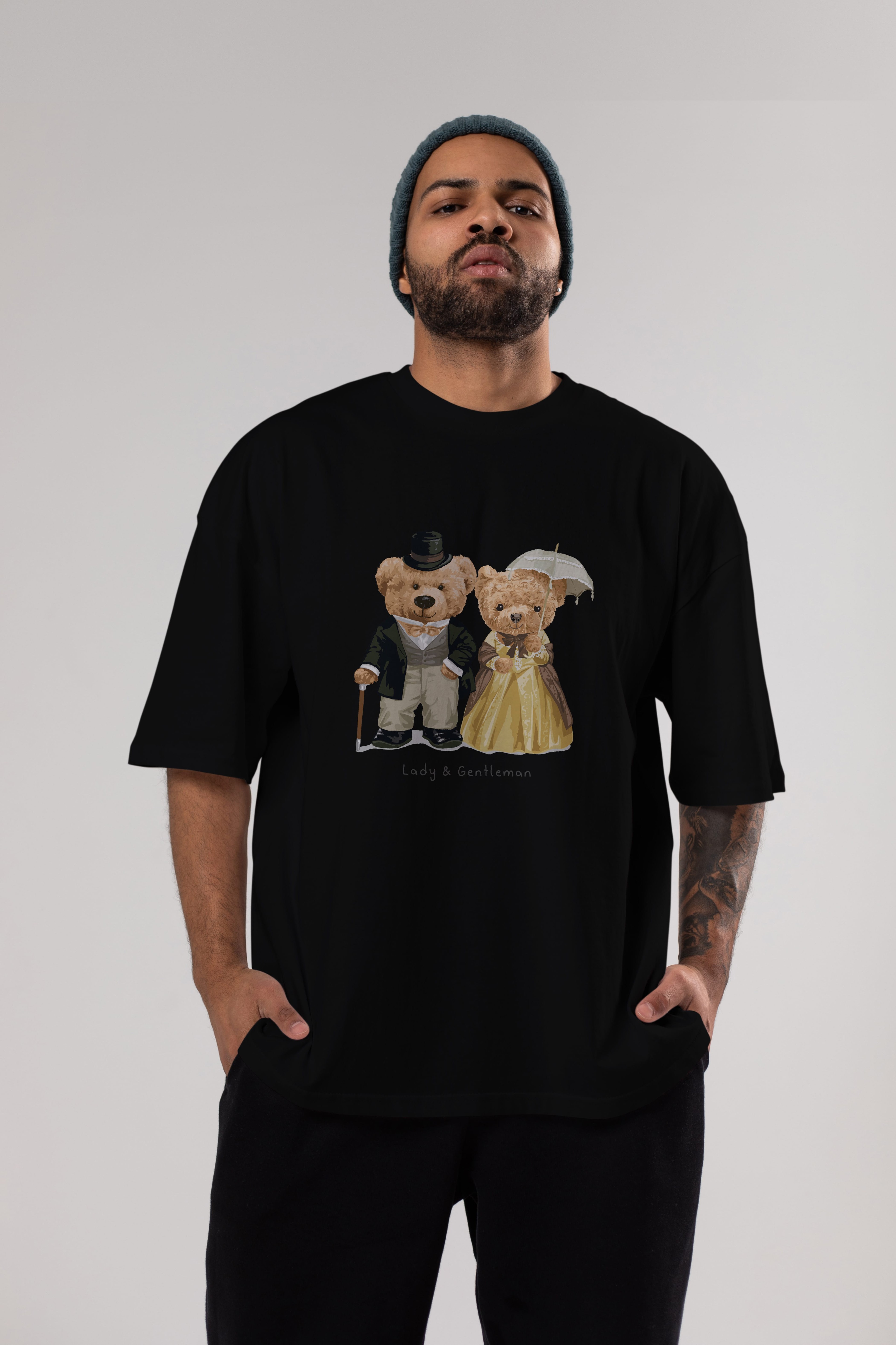 Teddy Bear Couple Ön Baskılı Oversize t-shirt Erkek Kadın Unisex %100 Pamuk