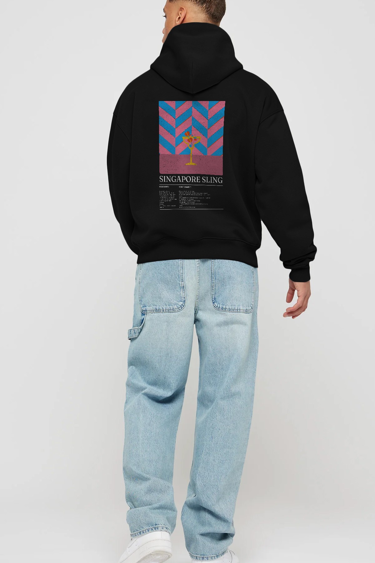 Singapore Sling Kokteyl Arka Baskılı Hoodie Oversize Kapüşonlu Sweatshirt Erkek Kadın