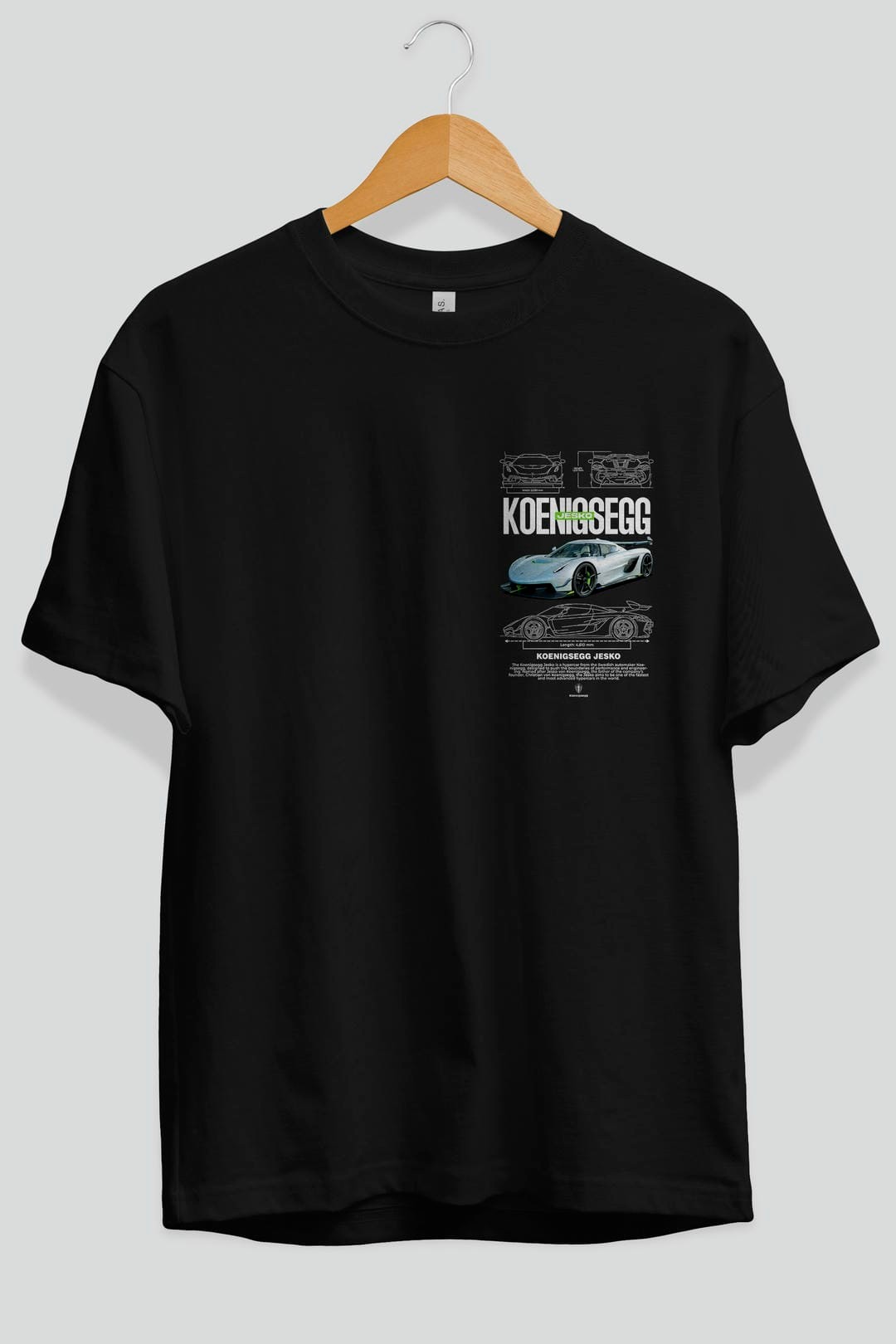 KOENIGSEGG JESKO Ön Sol Baskılı Oversize t-shirt Erkek Kadın Unisex %100 Pamuk Bisiklet Yaka tişort