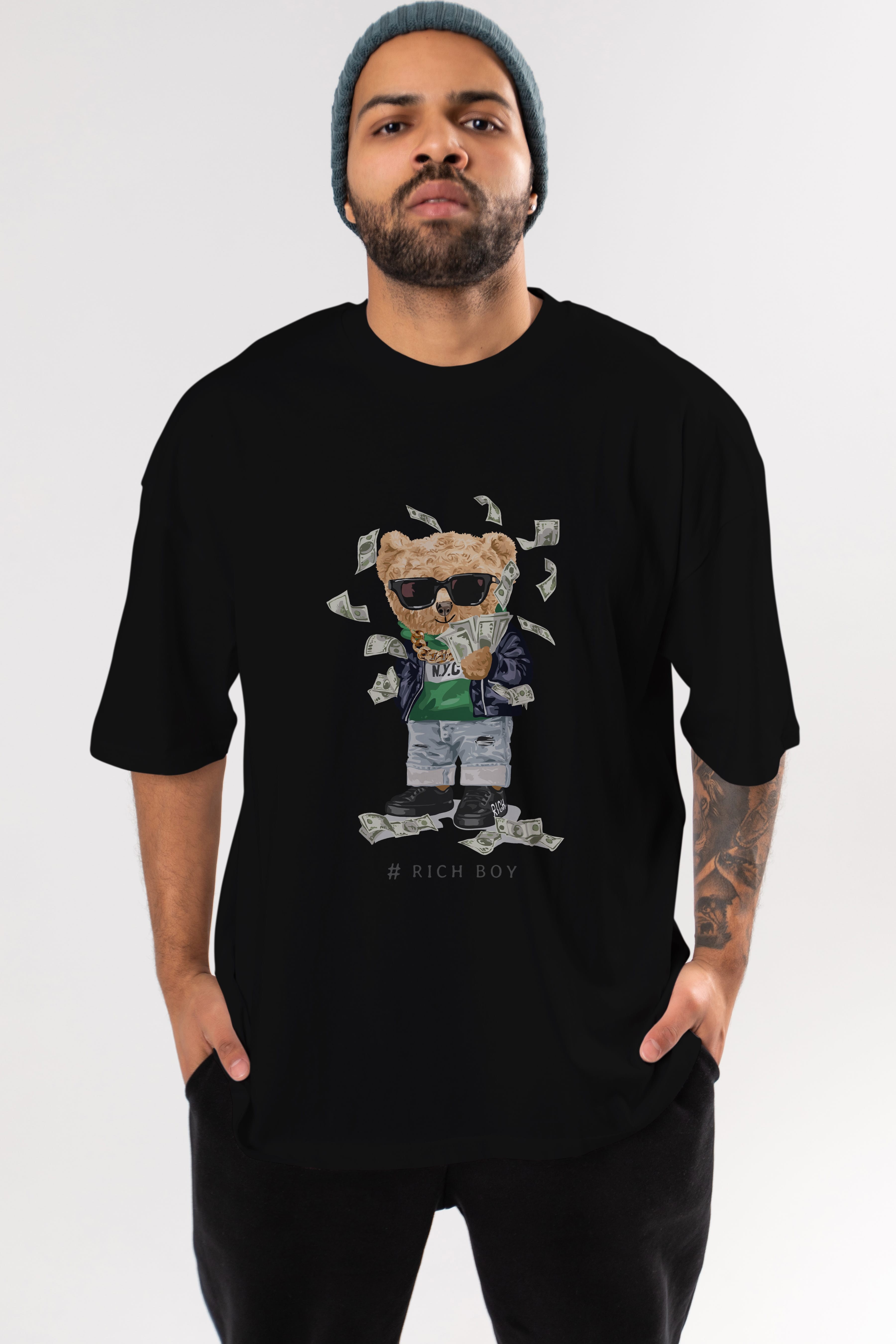Teddy Bear Rich Boy Ön Baskılı Oversize t-shirt Erkek Kadın Unisex %100 Pamuk