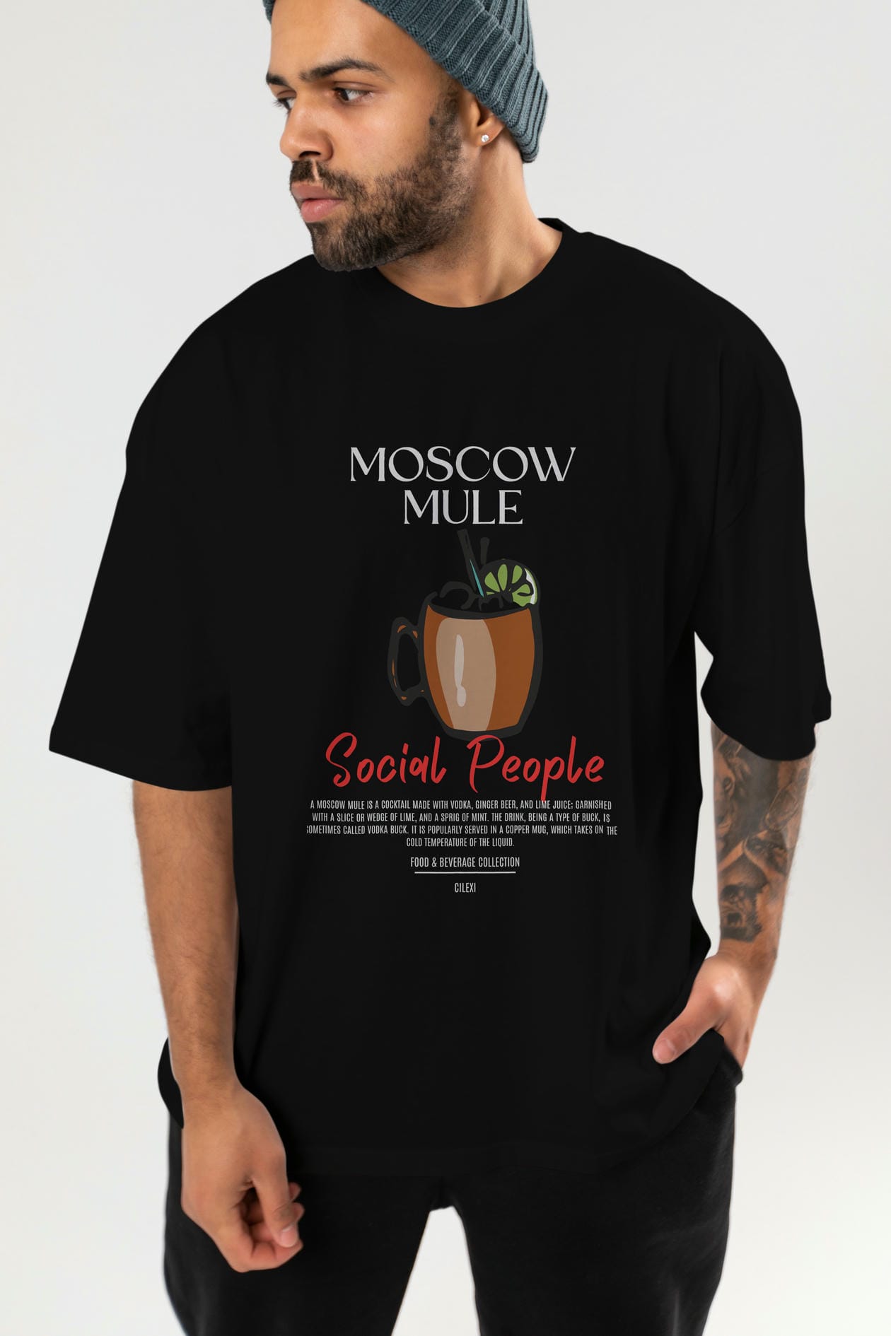 Moscow Mule Kokteyl Serisi ön Baskılı Oversize t-shirt Erkek Kadın %100 Pamuk Bisiklet Yaka tişort
