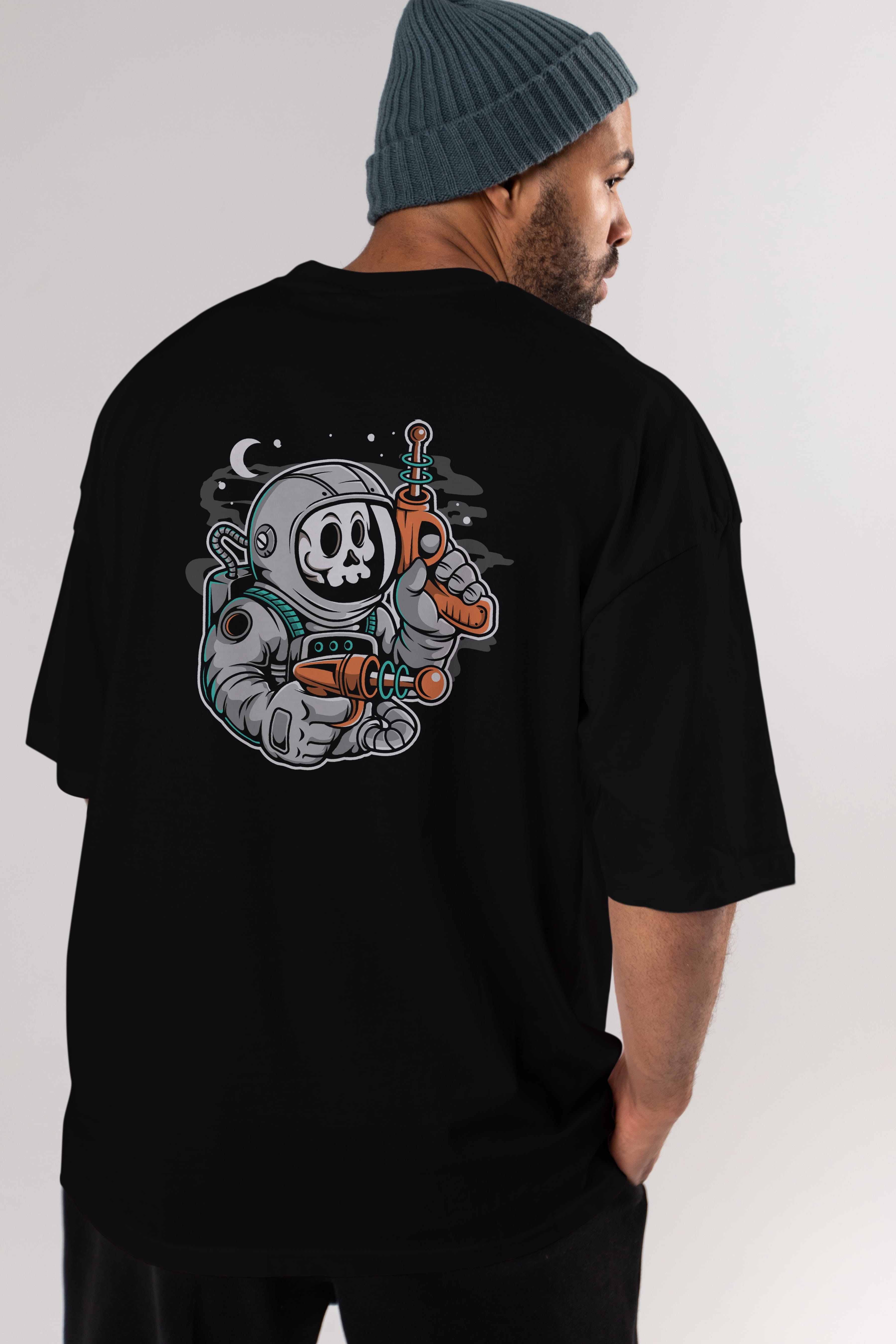 Astronaut Ray Gun Arka Baskılı Oversize t-shirt Erkek Kadın Unisex