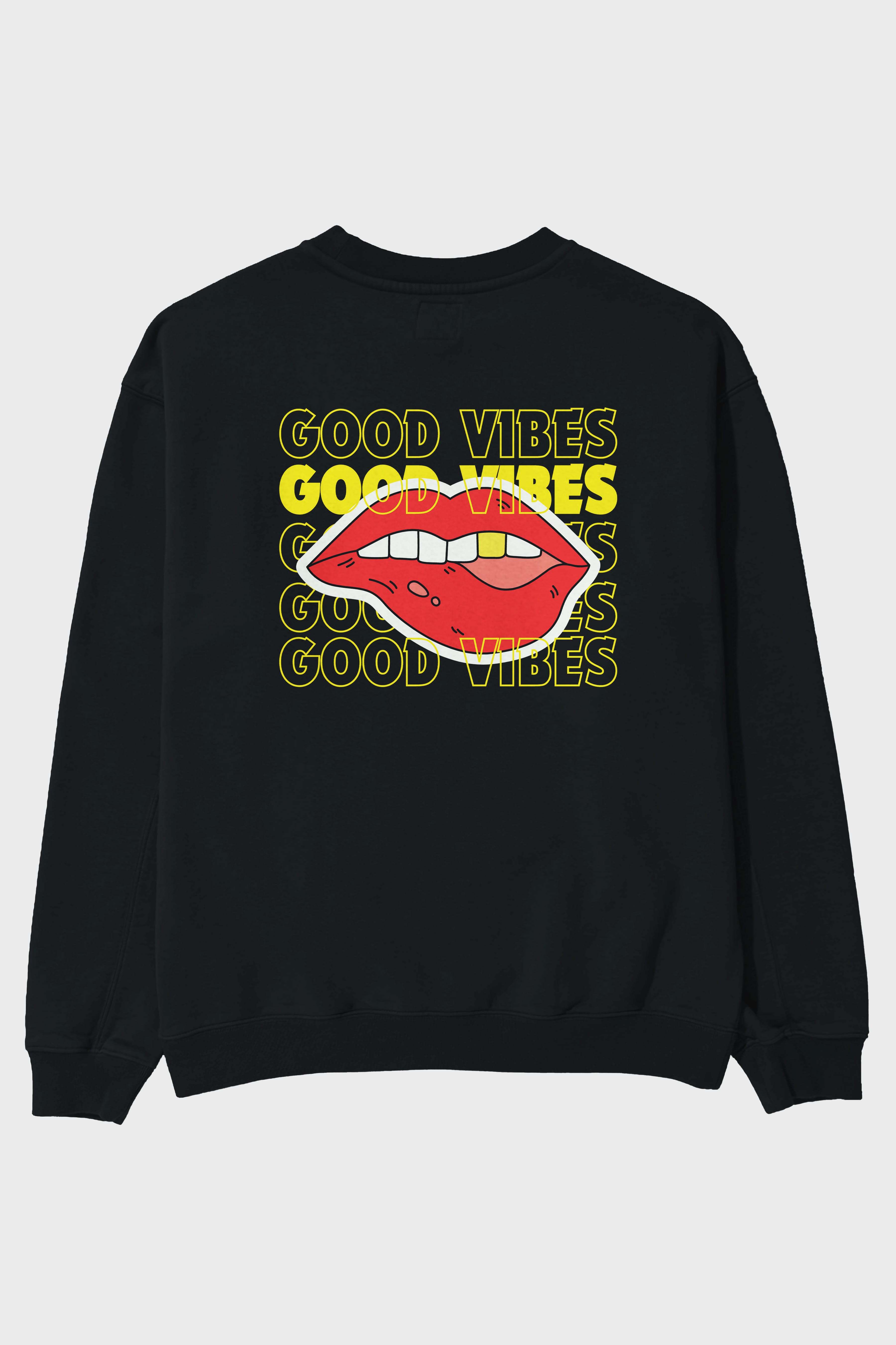 Good Vibes Yazılı 2 Arka Baskılı Oversize Sweatshirt Erkek Kadın Unisex