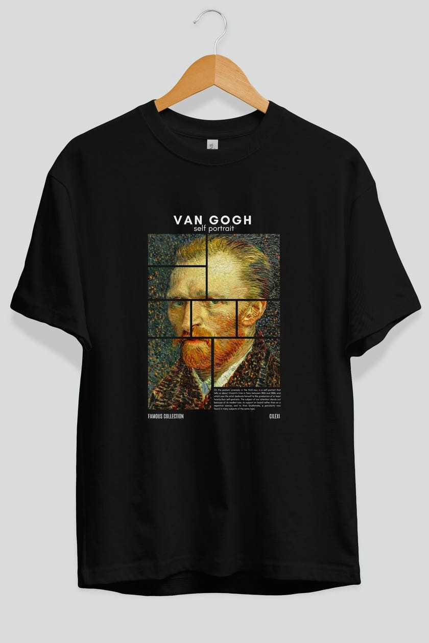 Van Gogh Self Portrait ön Baskılı Oversize t-shirt Erkek Kadın Bisiklet Yaka Pamuk tişort