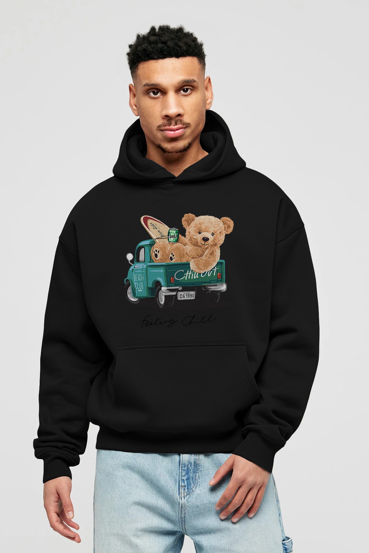 Teddy Bear Chill Out Ön Baskılı Hoodie Oversize Kapüşonlu Sweatshirt Erkek Kadın Unisex