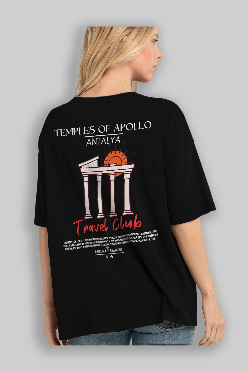 Temples Of Apollo Antalya Arka Baskılı Oversize t-shirt Erkek Kadın Pamuk Bisiklet Yaka tişort