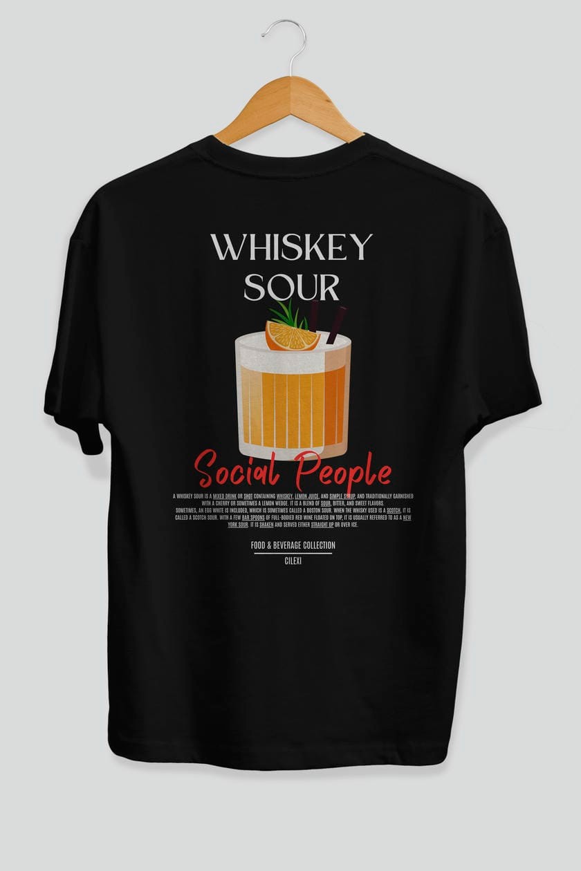 Whıskey Sour Kokteyl Serisi Baskılı Oversize t-shirt Erkek Kadın Unisex %100 Pamuk Bisiklet Yaka tişort