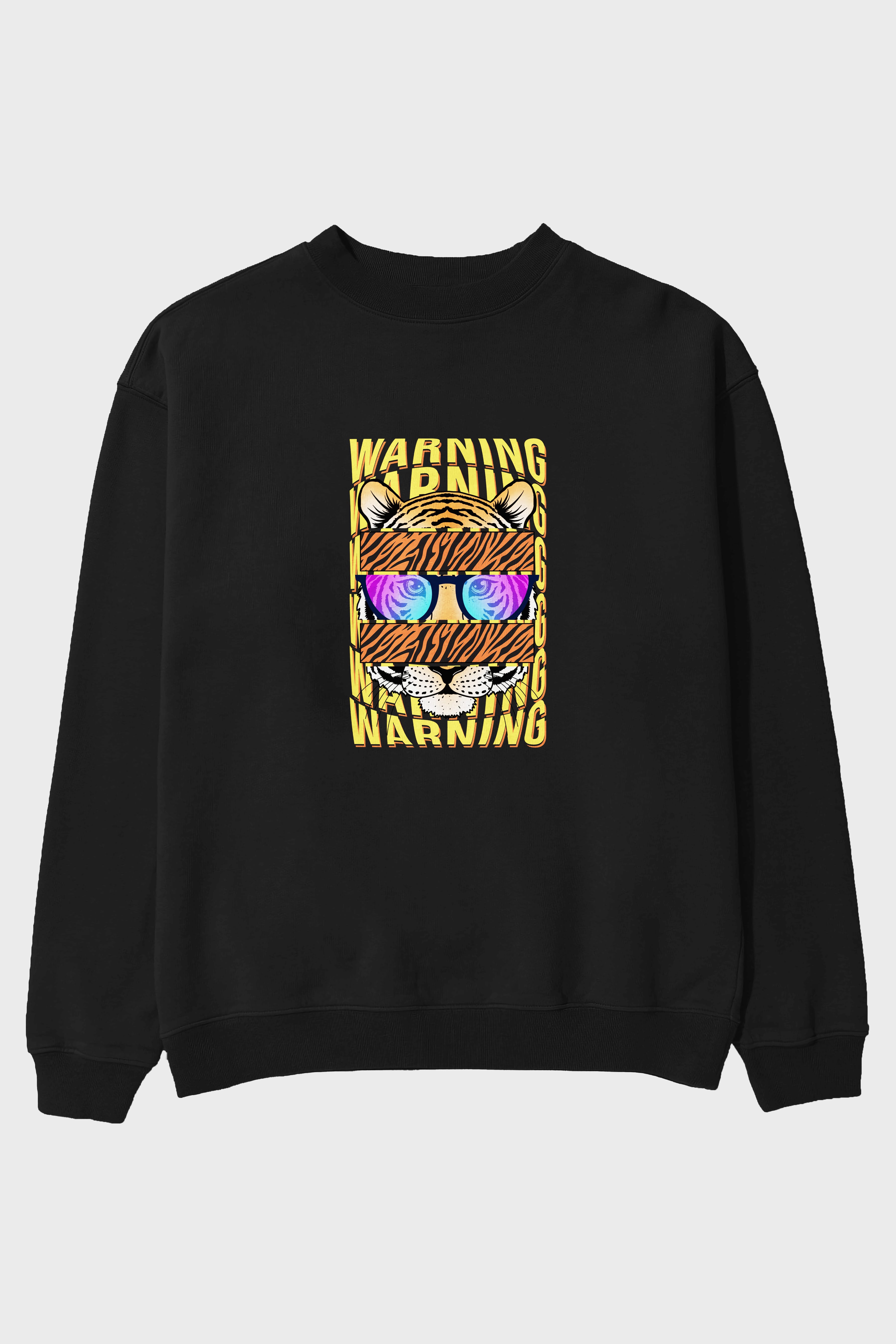 Warning Yazılı Ön Baskılı Oversize Sweatshirt Erkek Kadın Unisex