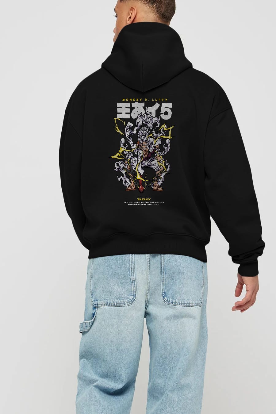 Monkey D. Luffy GEAR5 1 Anime Arka Baskılı Hoodie Oversize Kapüşonlu Sweatshirt Erkek Kadın Unisex