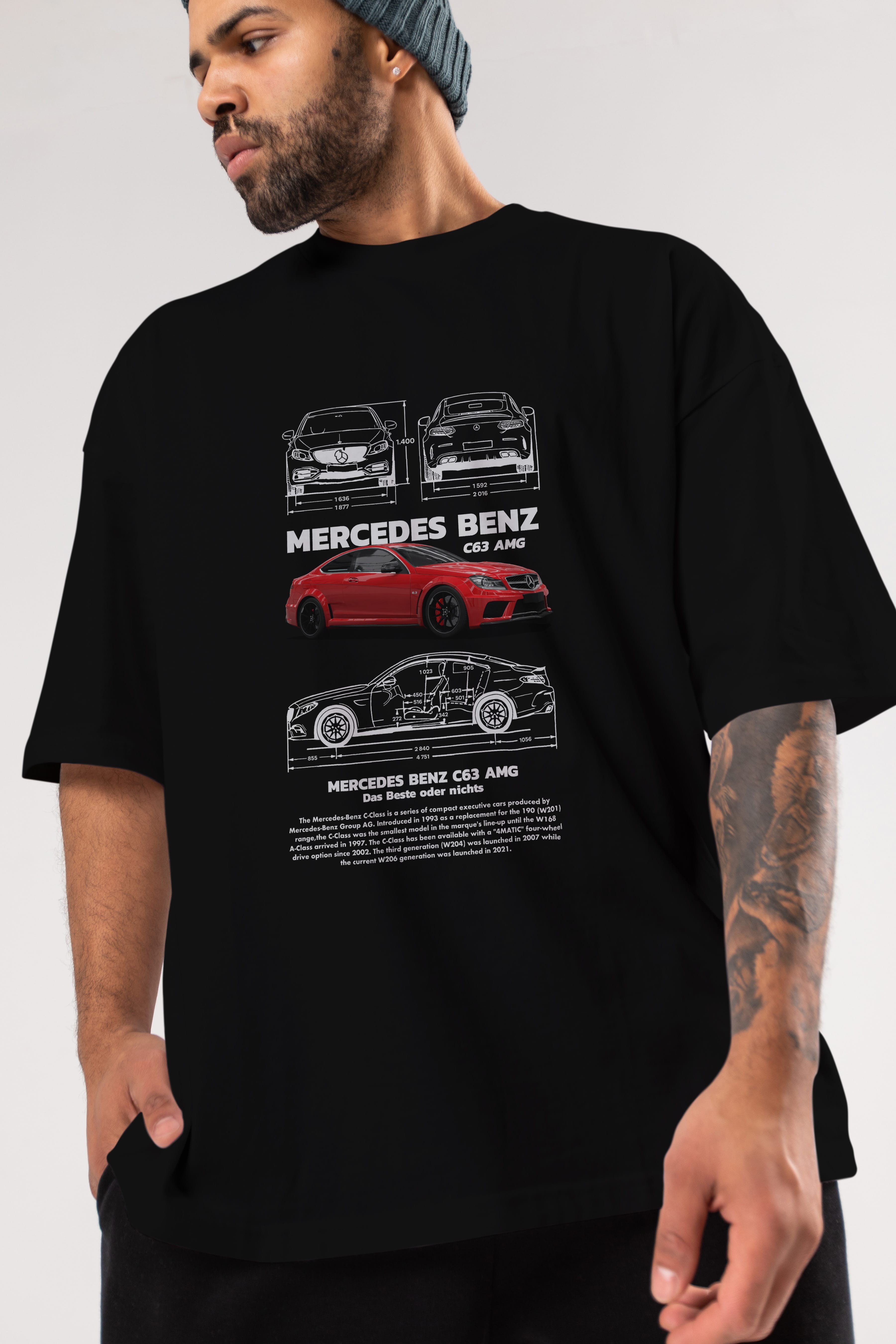 MERCEDES BENZ C 63 Ön Baskılı Oversize t-shirt Erkek Kadın Unisex %100 Pamuk Bisiklet Yaka tişort