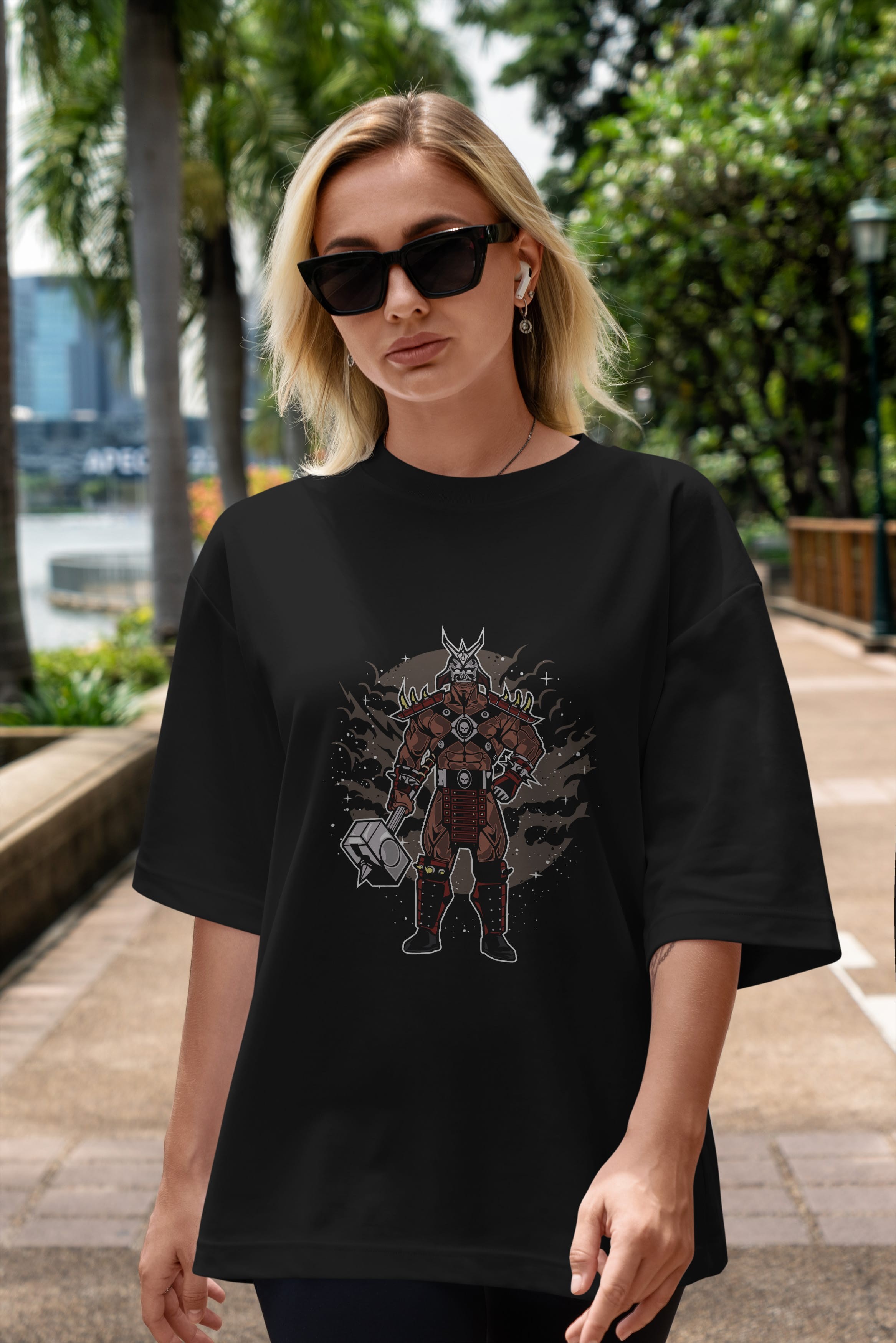 SHOU KHAN Ön Baskılı Oversize t-shirt Erkek Kadın Unisex %100 Pamuk tişort