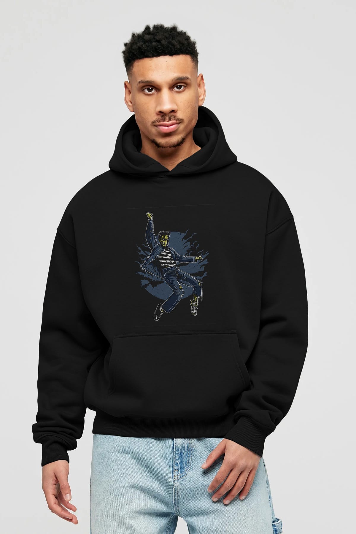 Zombie King Ön Baskılı Hoodie Oversize Kapüşonlu Sweatshirt Erkek Kadın Unisex