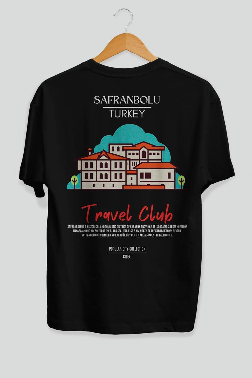 Safranbolu Turkey Arka Baskılı Oversize t-shirt Erkek Kadın Pamuk Bisiklet Yaka tişort