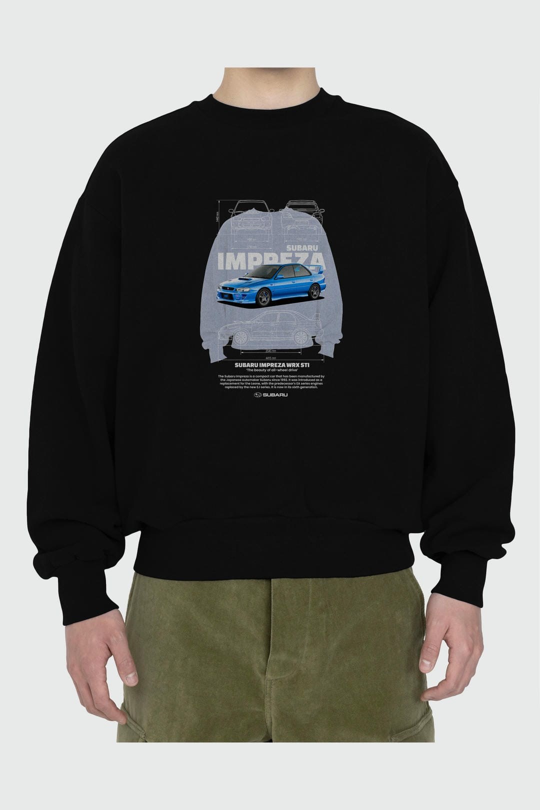 Subaru impreza wrx sti Ön Baskılı Anime Oversize Sweatshirt Erkek Kadın Unisex