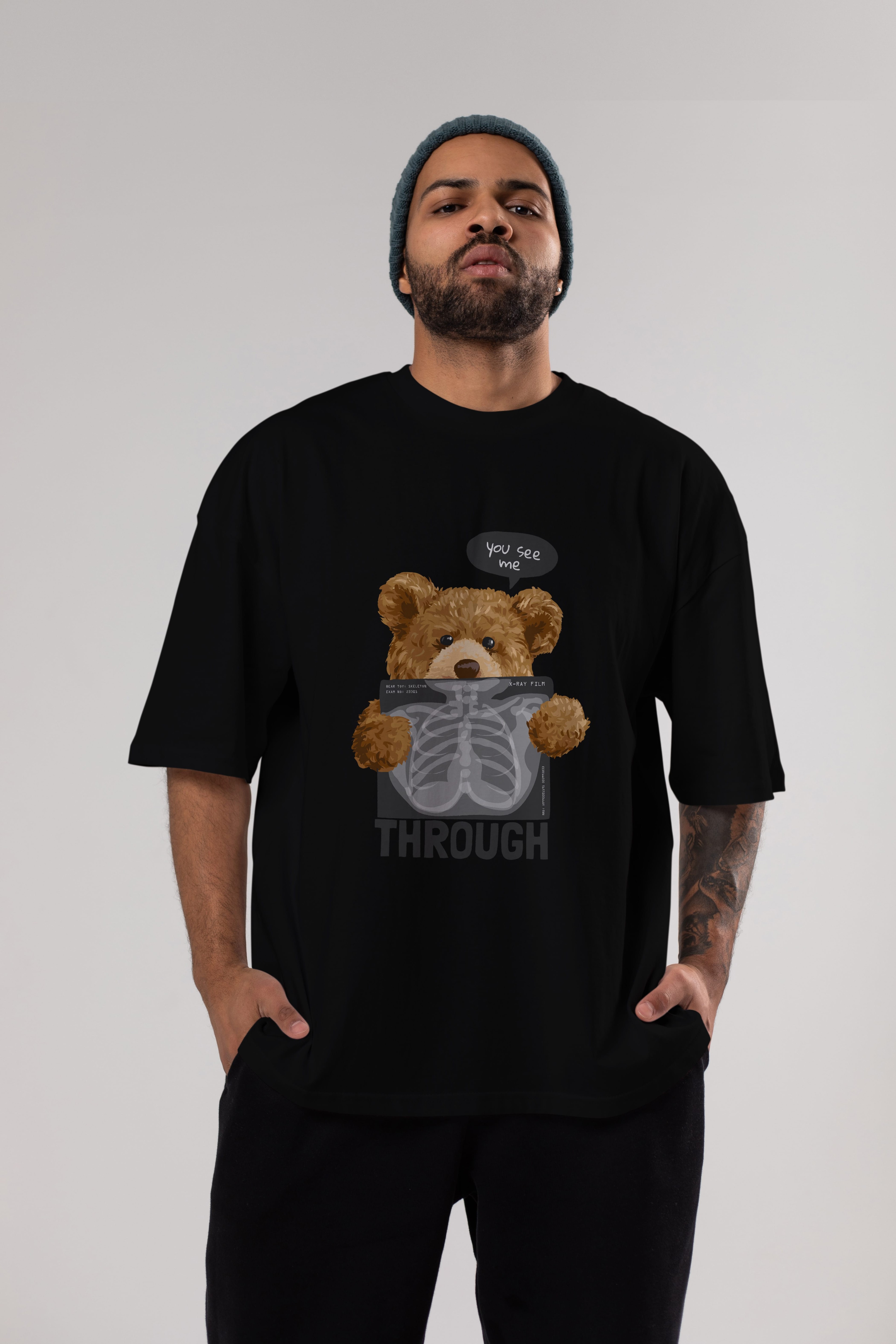 Teddy Bear Trough Ön Baskılı Oversize t-shirt Erkek Kadın Unisex %100 Pamuk