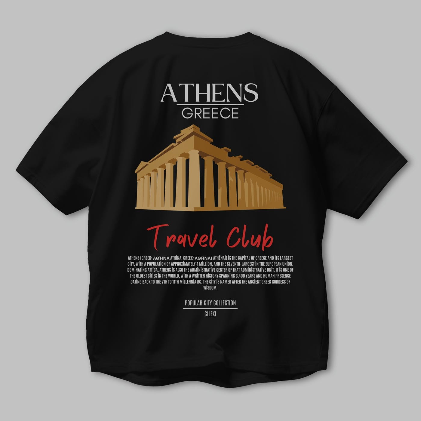 Athens Greece Arka Baskılı Oversize t-shirt Erkek Kadın Pamuk Bisiklet Yaka tişort