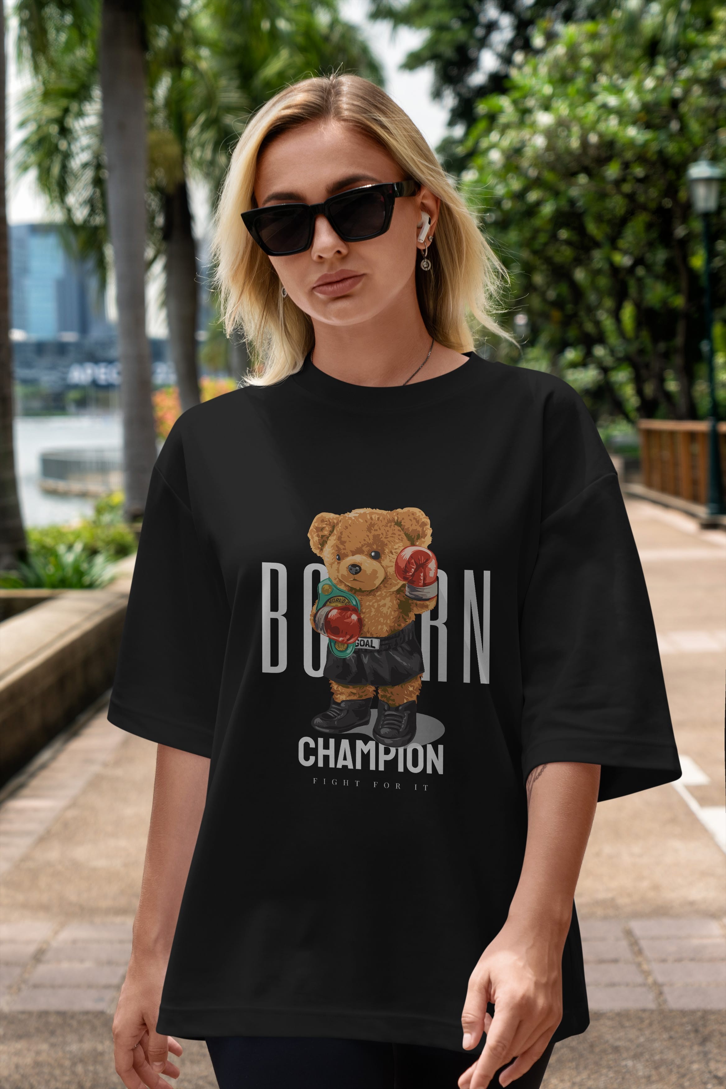 Teddy Bear Champion Ön Baskılı Oversize t-shirt Erkek Kadın Unisex %100 Pamuk