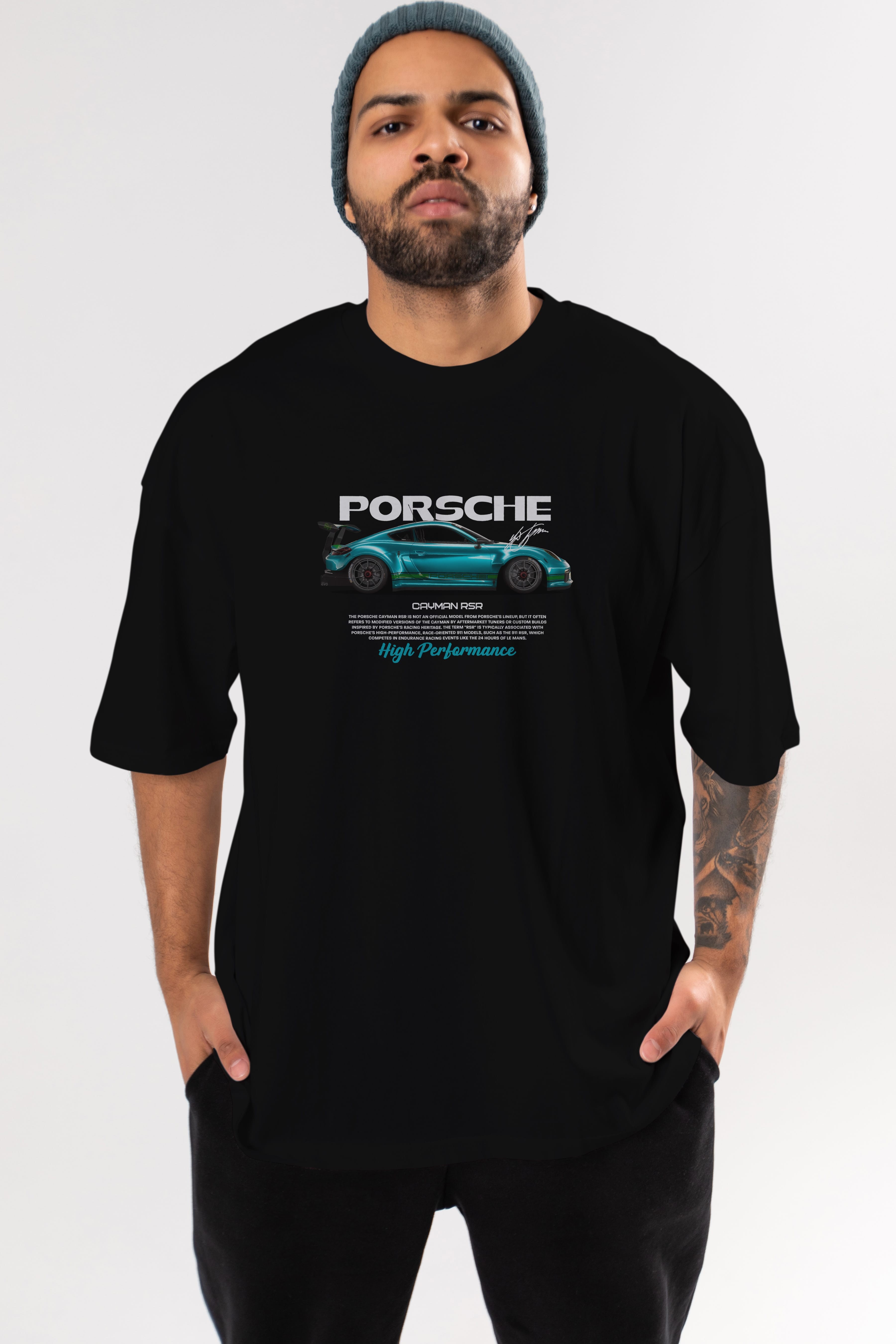 PORSCHE CAYMAN RSR Ön Baskılı Oversize t-shirt Erkek Kadın Unisex %100 Pamuk Bisiklet Yaka tişort