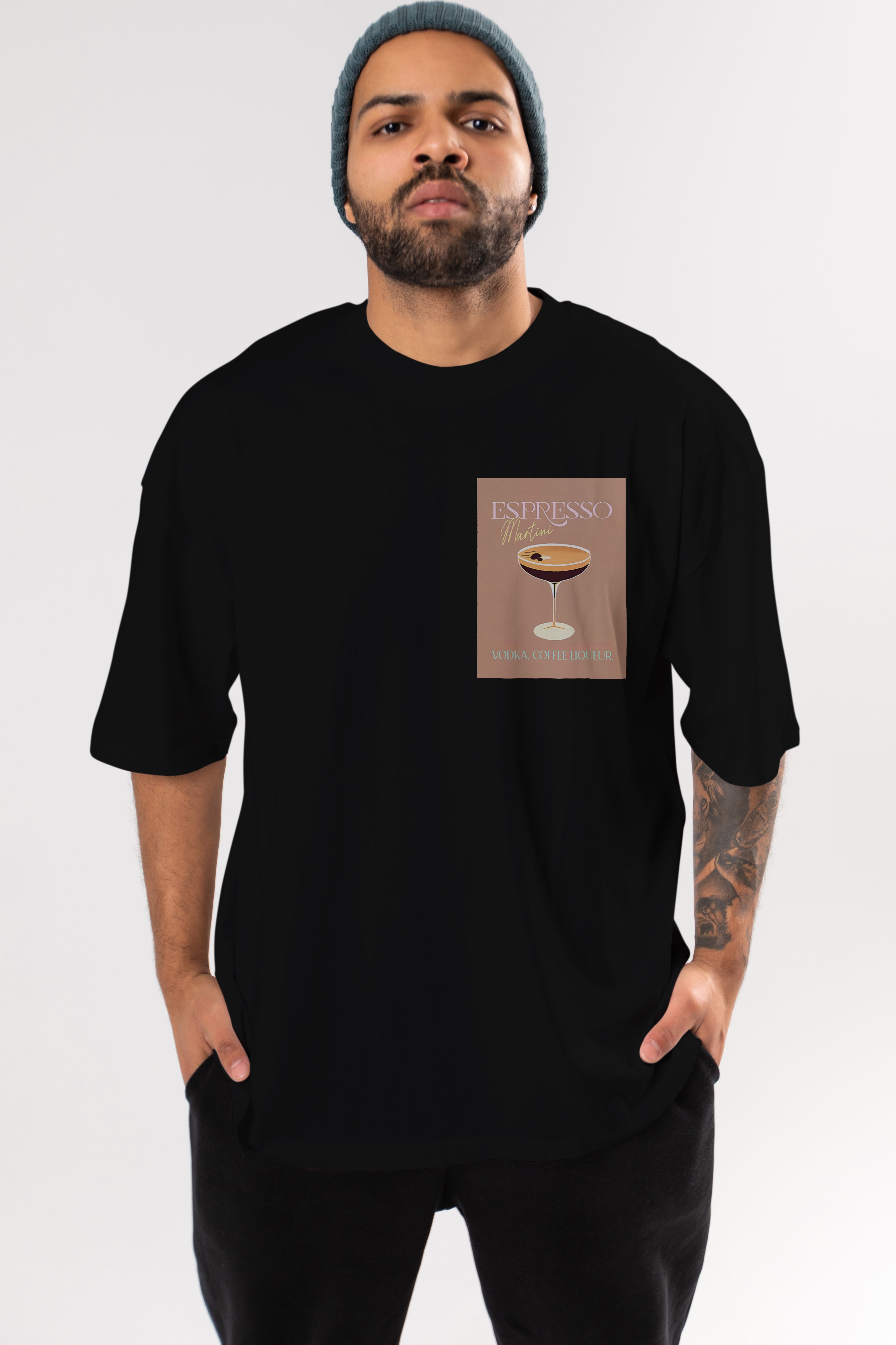 Espresso Martini Cocktail Ön Sol Baskılı Oversize t-shirt Erkek Kadın Unisex %100 Pamuk Bisiklet Yaka tişort