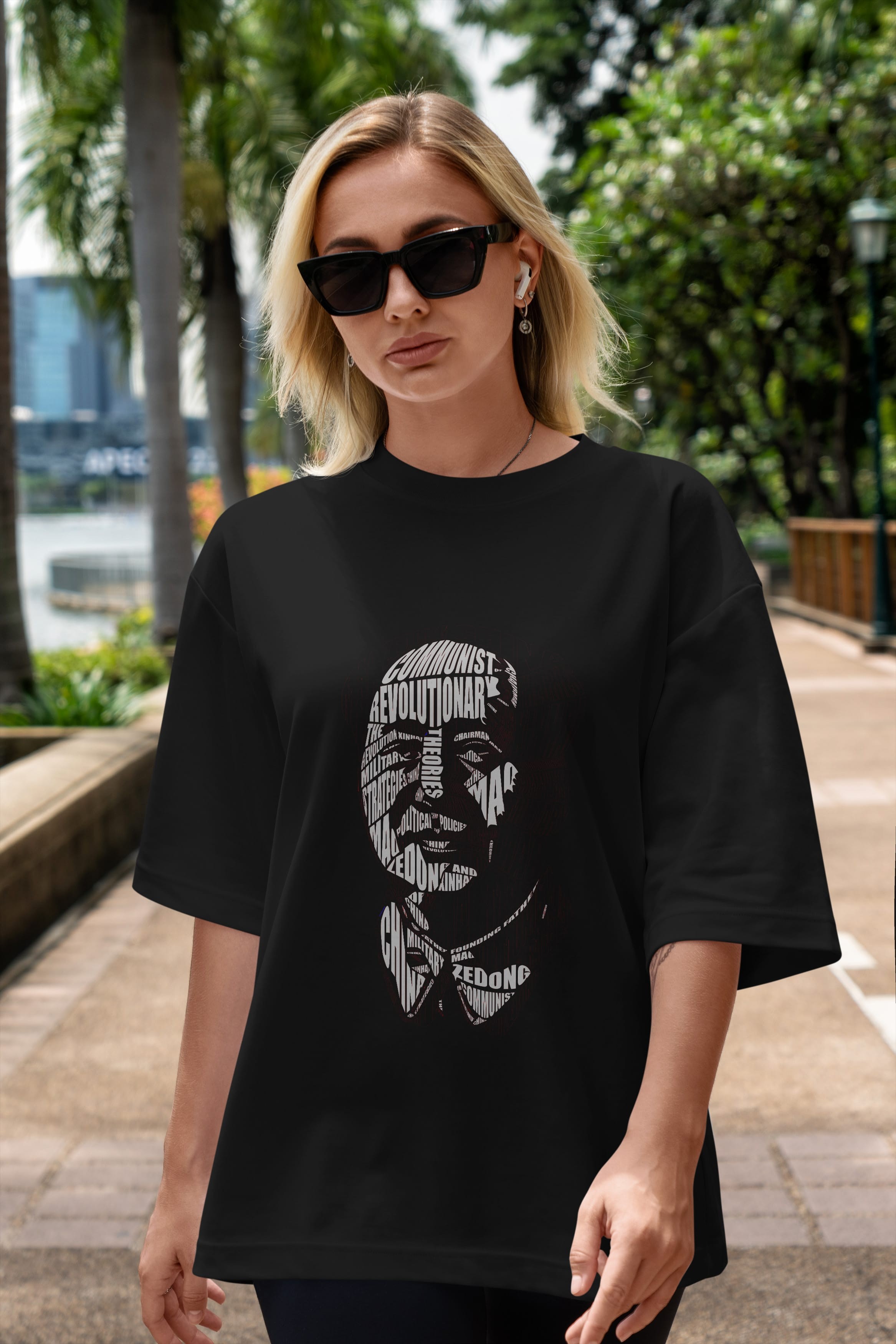 Mao Zedong Calligram Ön Baskılı Oversize t-shirt %100 pamuk Erkek Kadın Unisex